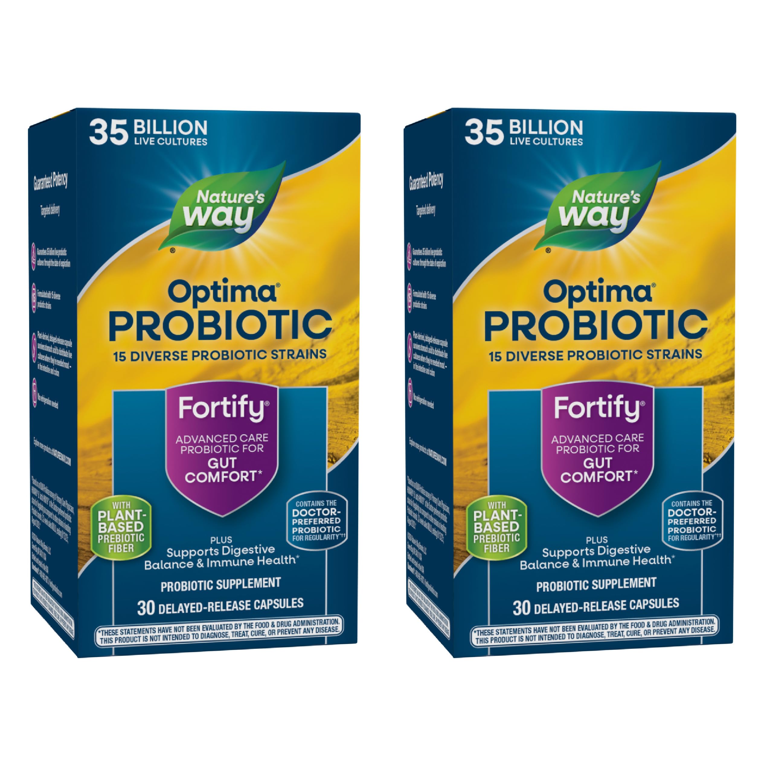 Nature's Way Fortify Optima Probiotic for Adults, 35 Billion Cultures, 15 Strains, Supports Digestive Balance and Immune Health*, No Refrigeration Required, 30 Capsules (Packaging May Vary) - 2 Pack