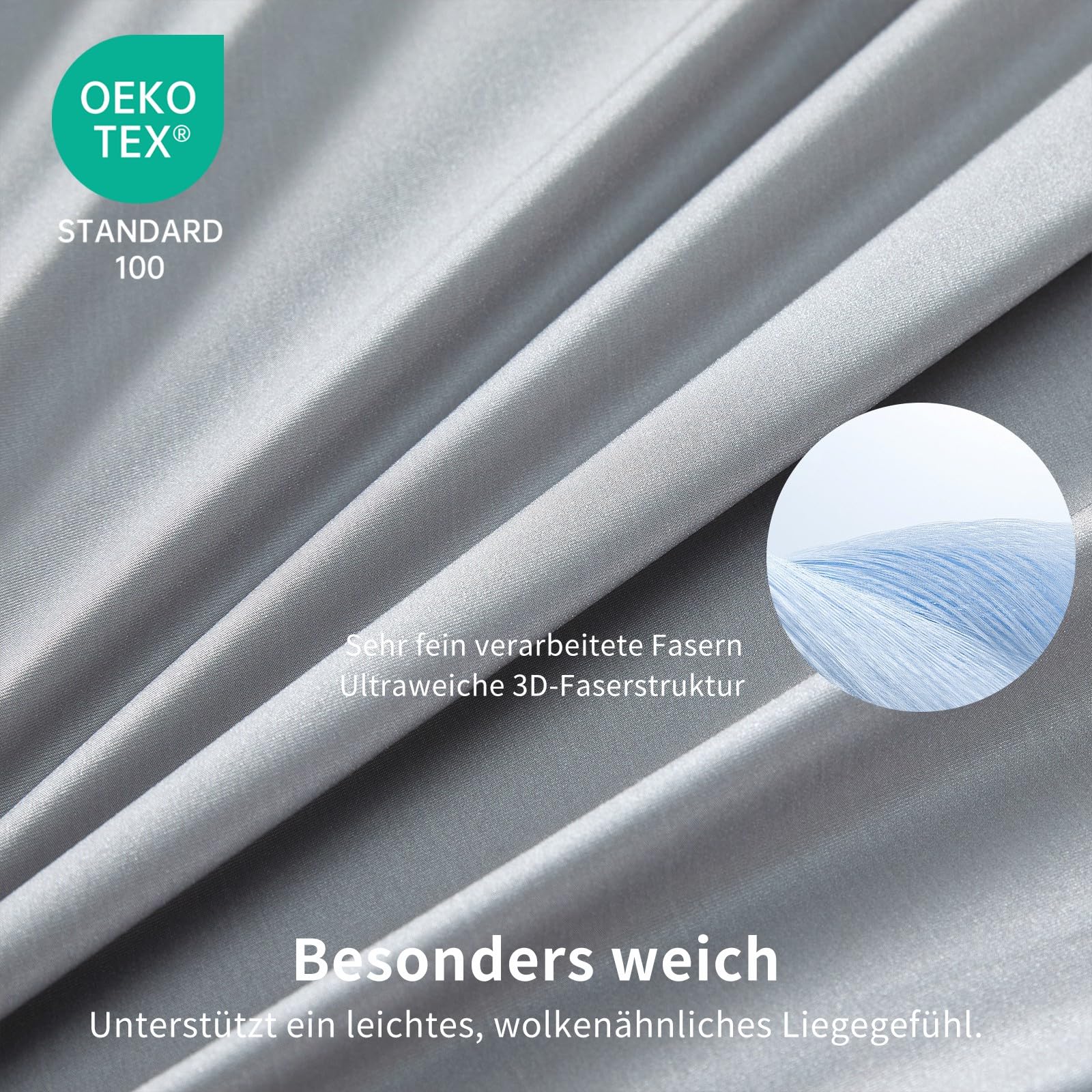 Sommer Satin Spannbettlaken Kühlend 140x200 cm Grau Hellgrau Spannbetttuch 90% Nylon + 10% Elastan，Q-Max > 0,4, Elastisches Bettlaken bis 30cm Matratzenhöhe, für Nachtschweiß & Warme Schläfer
