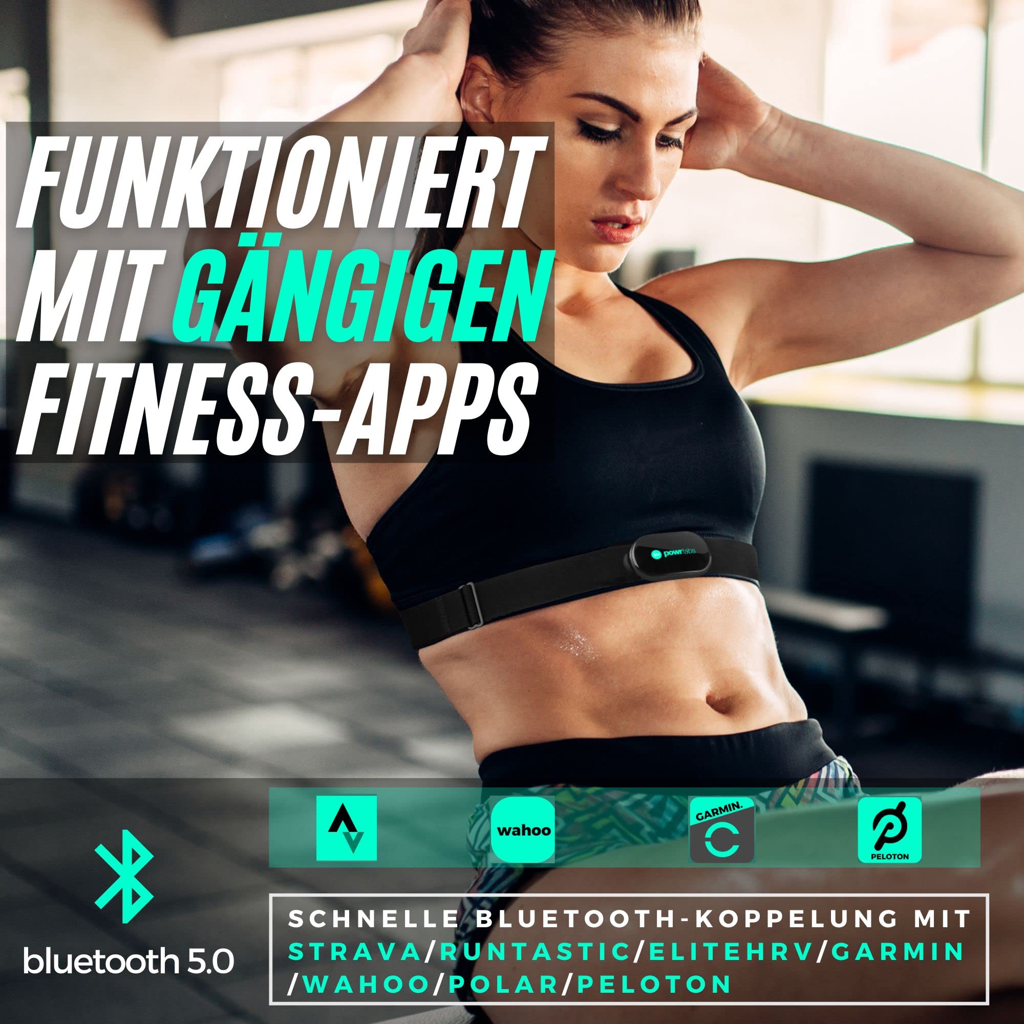 Powr Labs Pulsmesser, Brustgurt, ANT, Bluetooth, mit Brustgurt, HRM Run Bike, für Strava Zwift Wahoo Garmin Polar Peloton
