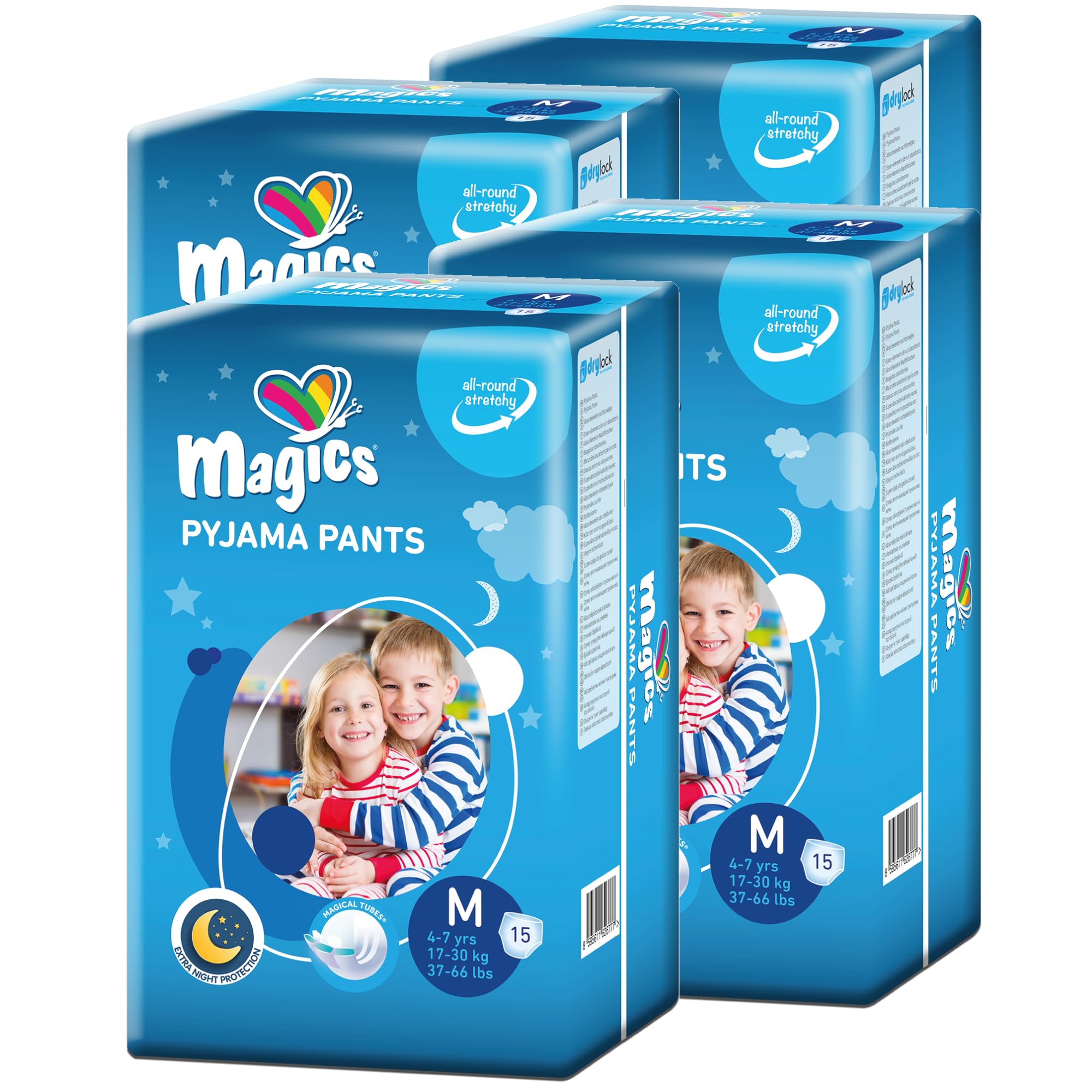 Magics Pyjama Pants - sous-Vêtements de Nuit Absorbants - Enfants 4-7 Ans, Taille M (17-30 Kg) et 8-15 Ans, Taille L (27-57 Kg) - Multipack Couches Culotte Absorbantes
