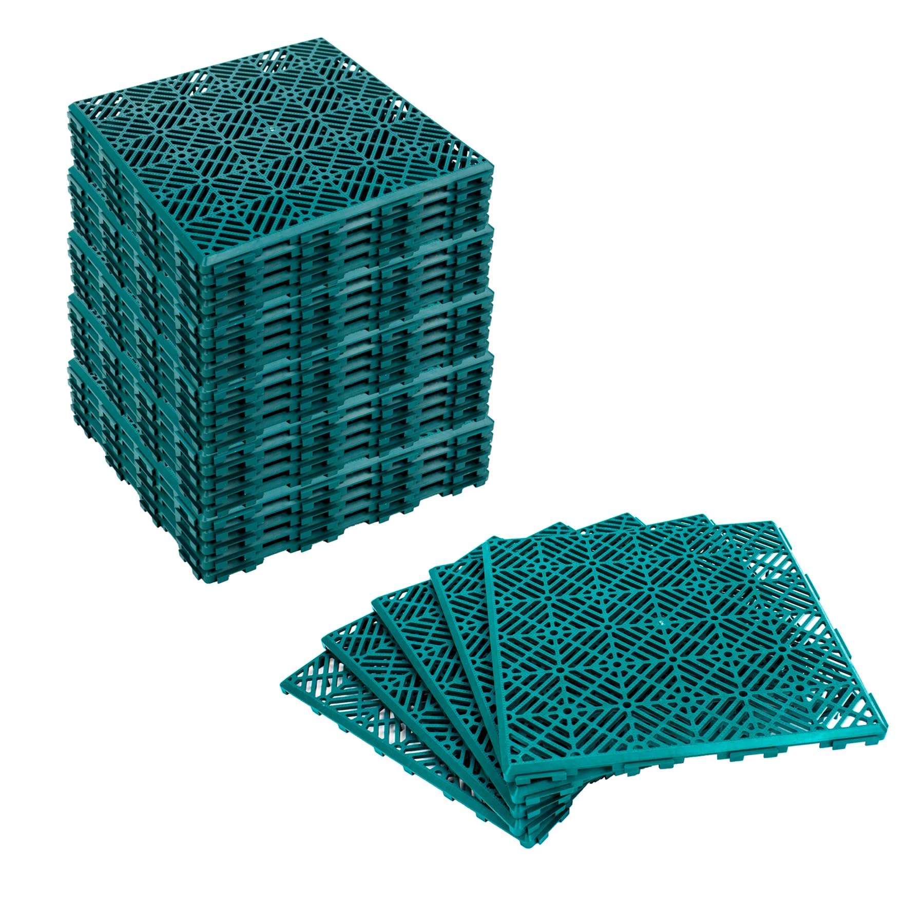 KCT 6 Pack - Green Garden Non Slip Interlocking Path Tiles - 30 Pieces Total Weatherproof Decking Boards
