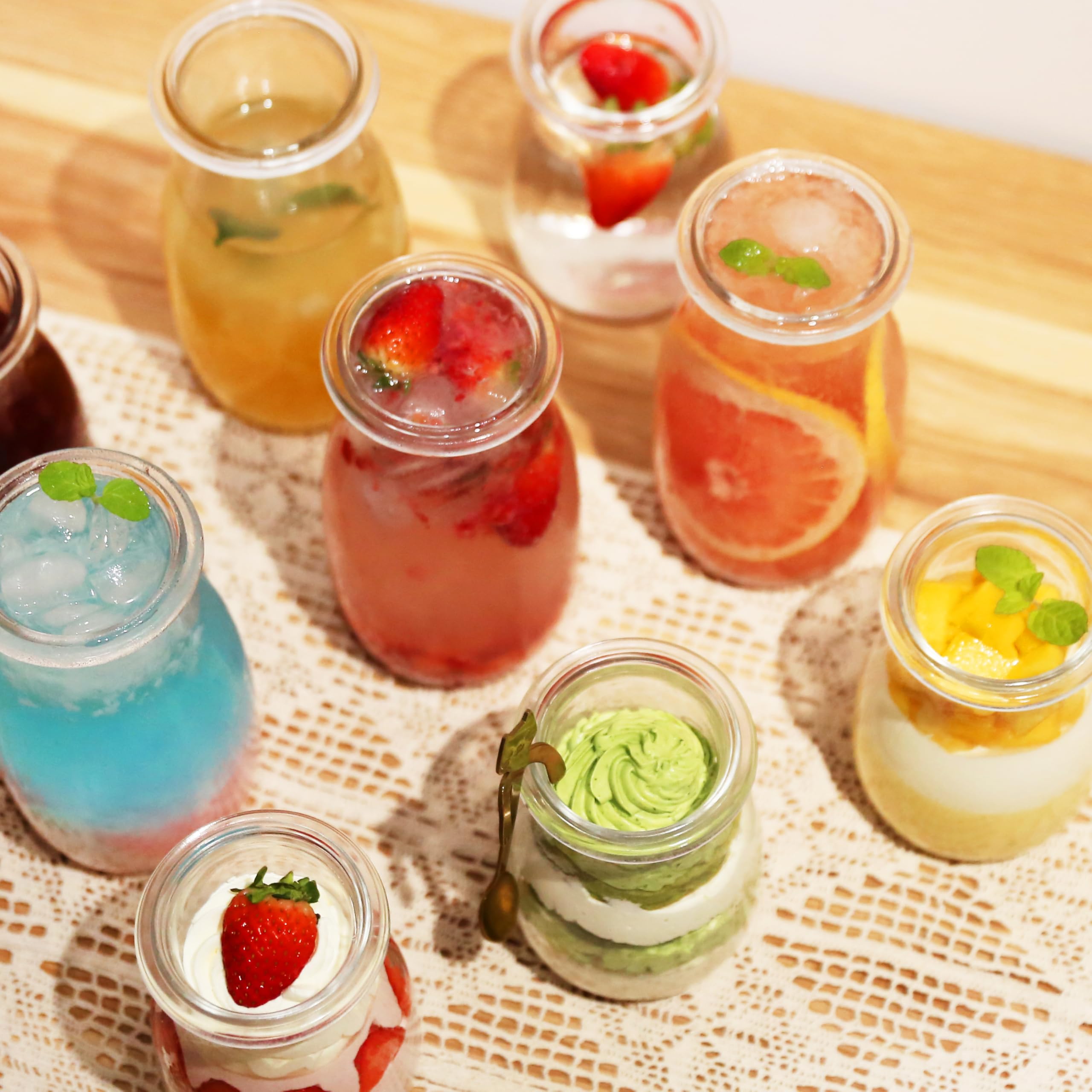 Carafe FOSA avec couvercle sous vide, ensemble de 4 pièces, 4 carafes en verre (370 ml x4), pichet sous vide - pour thé glacé, jus, lait