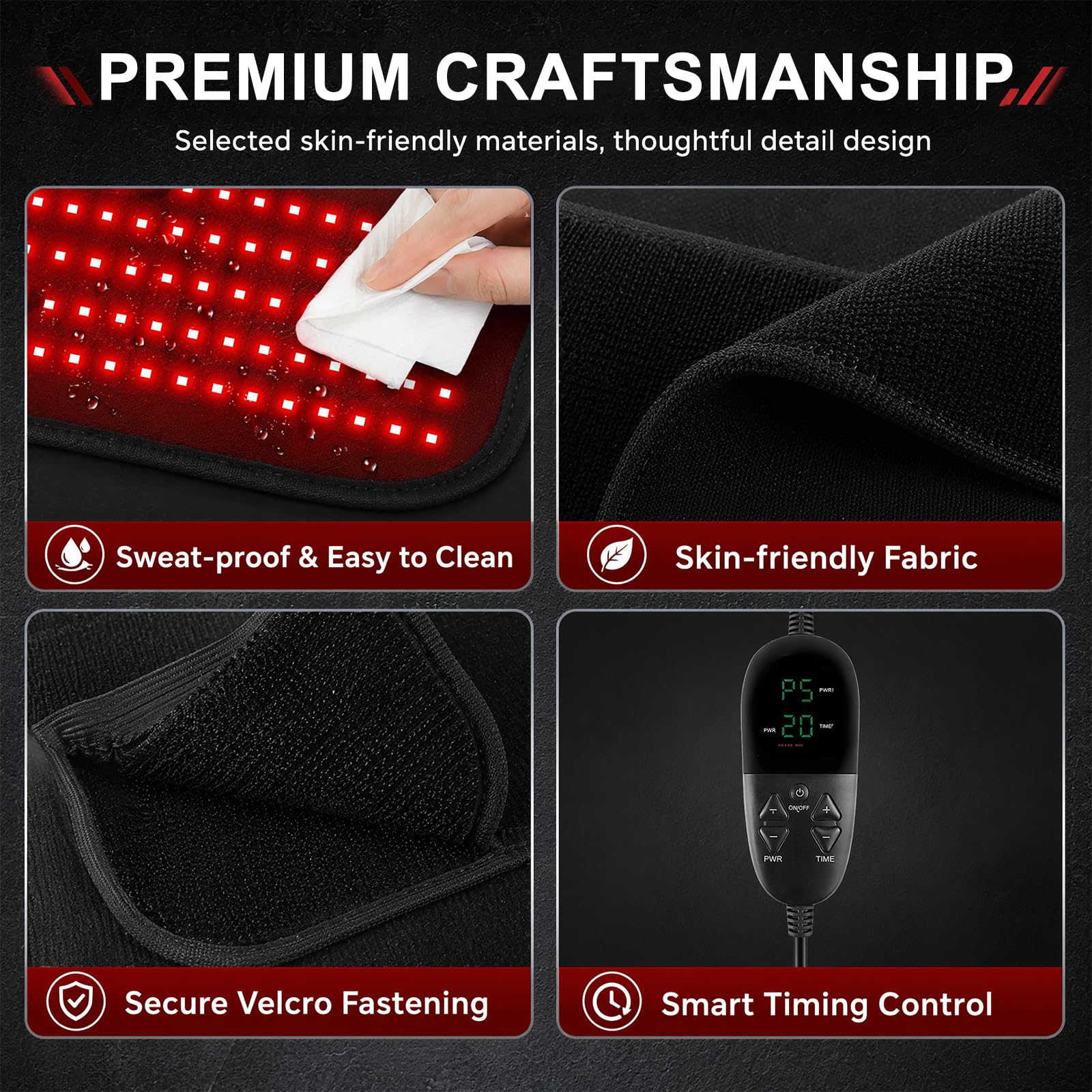 Esterilla de luz roja para terapia corporal, 210 ledes con 660 nm de luz roja y 850 nm infrarrojo cercano, 80 x 35 cm, 5 ajustes de brillo y tiempo para espalda, piernas, cintura y hombros