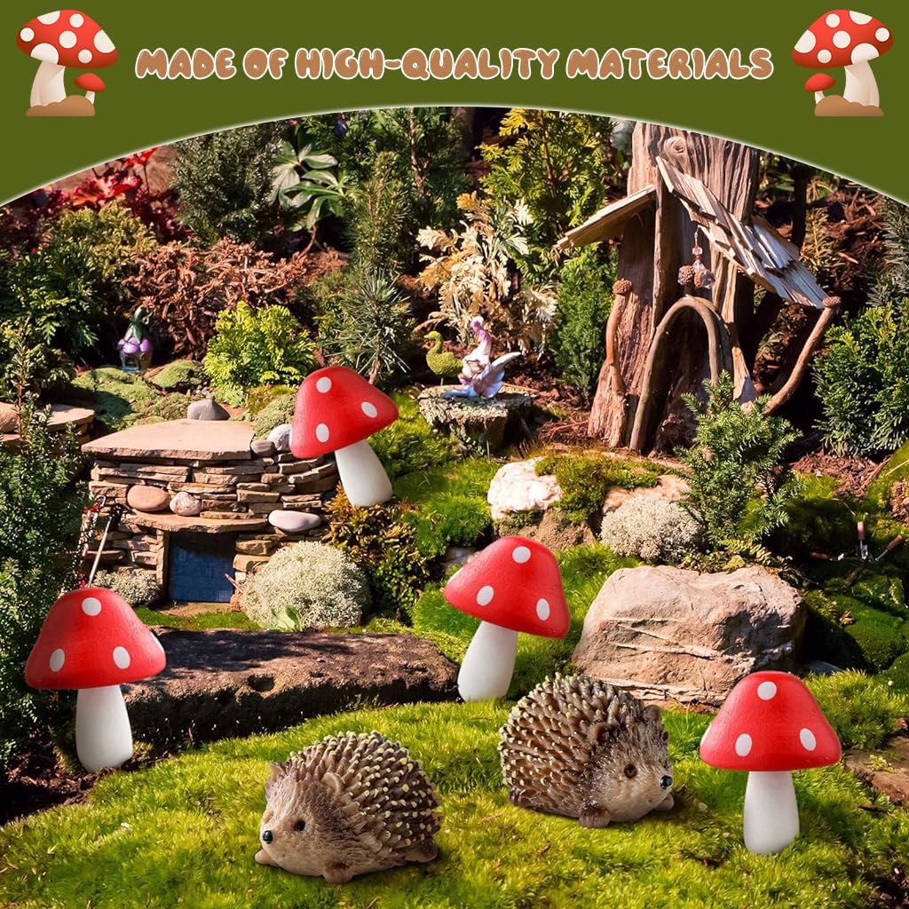 Supvox® 6Pc Miniature Garden Decor - Resin Hedgehogs & Wood Mushroom - Fairy Garden Decor - Moss Landscape Miniature Decorations - Suitable for Moss Landscape, Garden Ornaments, Flower Pots, Dollhouse - Image 6 thumbnail