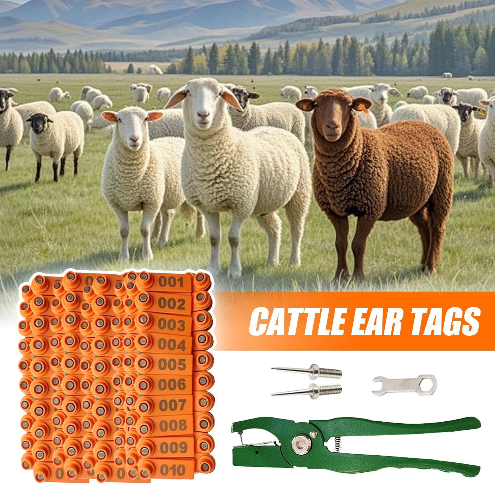 Set di etichette per bestiame – Pesante marcatura animale agricolo, cento pezzi riutilizzabili applicatore, identificazione animali fattoria | Resistente facilmente leggibile Etichette Organizzano