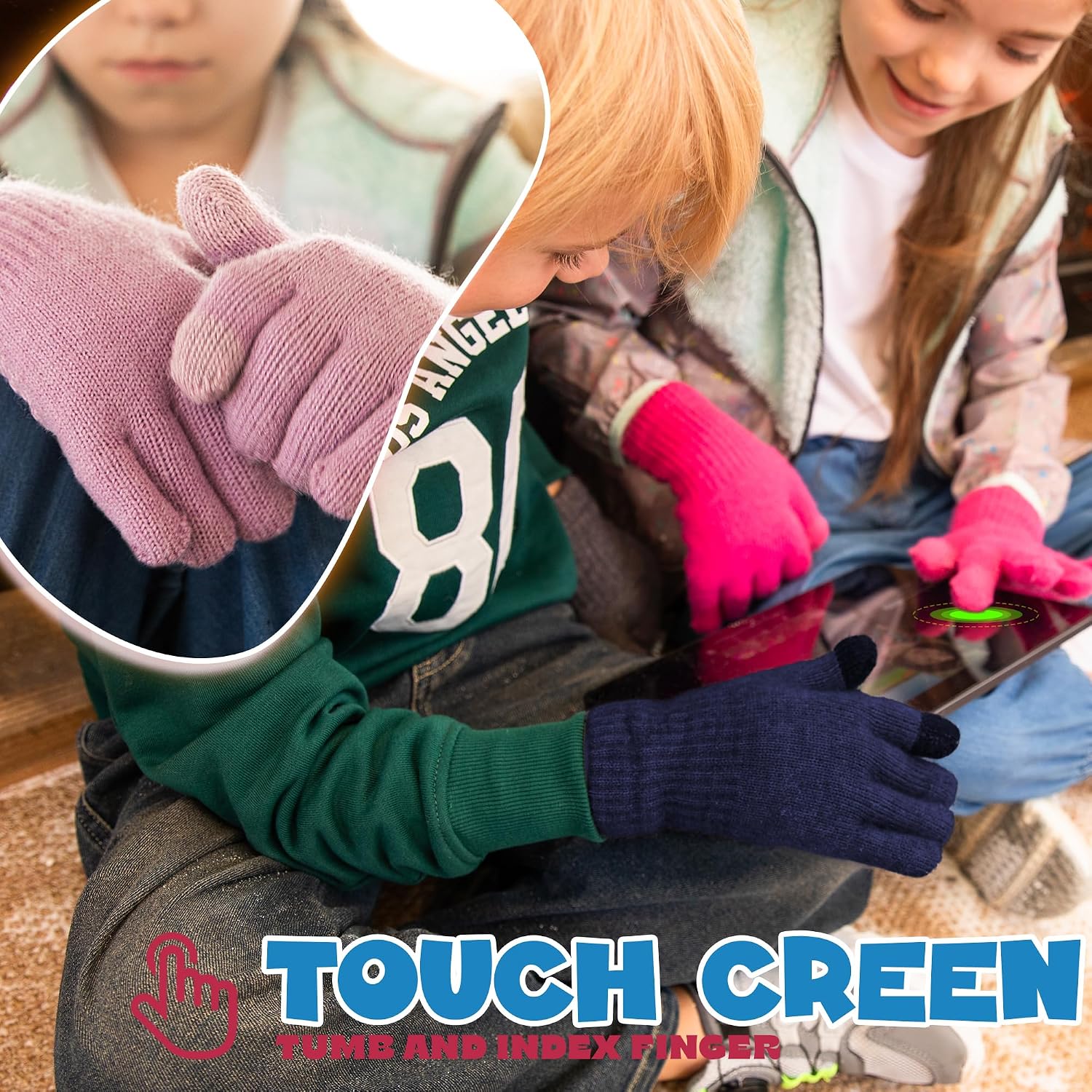 Kids Gloves Winter Alpaca Wool Fleece Lined Thermal Touchscreen