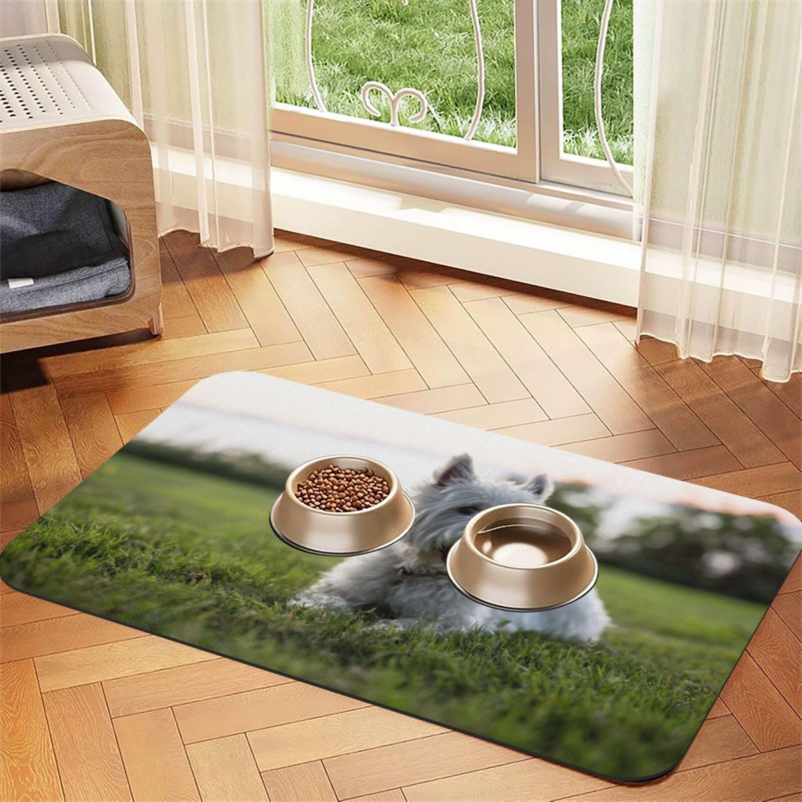 Westie Lawn West Highland White Terrier Dogs,Waterproof Pet Feeding Mat,PU Leather Placemats for Cat Dog Water Bowl,Food Mats,30x45cm