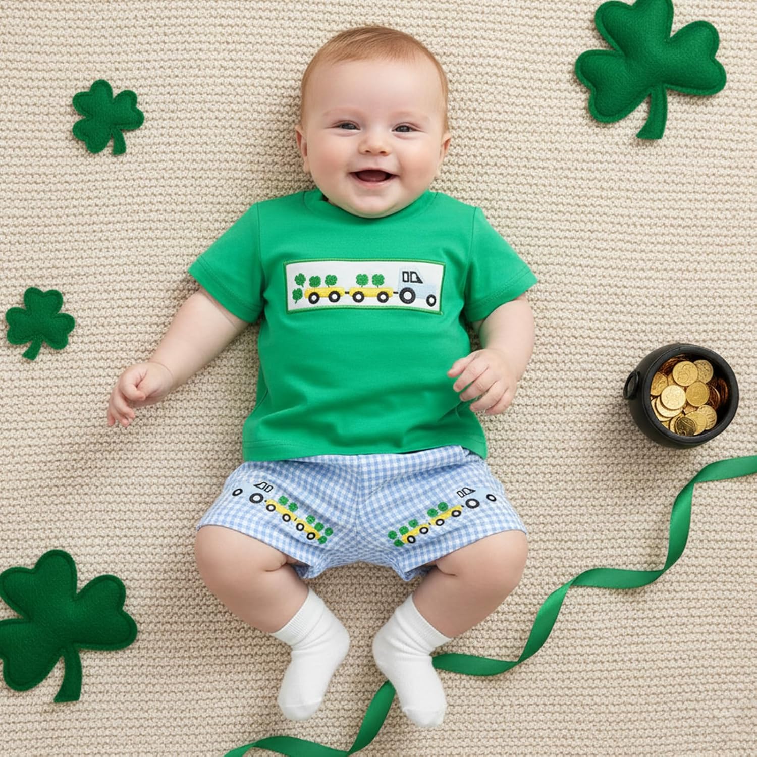 Fiomva Baby St Patricks Day Outfit Boy Girl Striped Short Sleeve T Shirt Tee Jogger Shorts Set Toddler Summer Clothes - Image 3