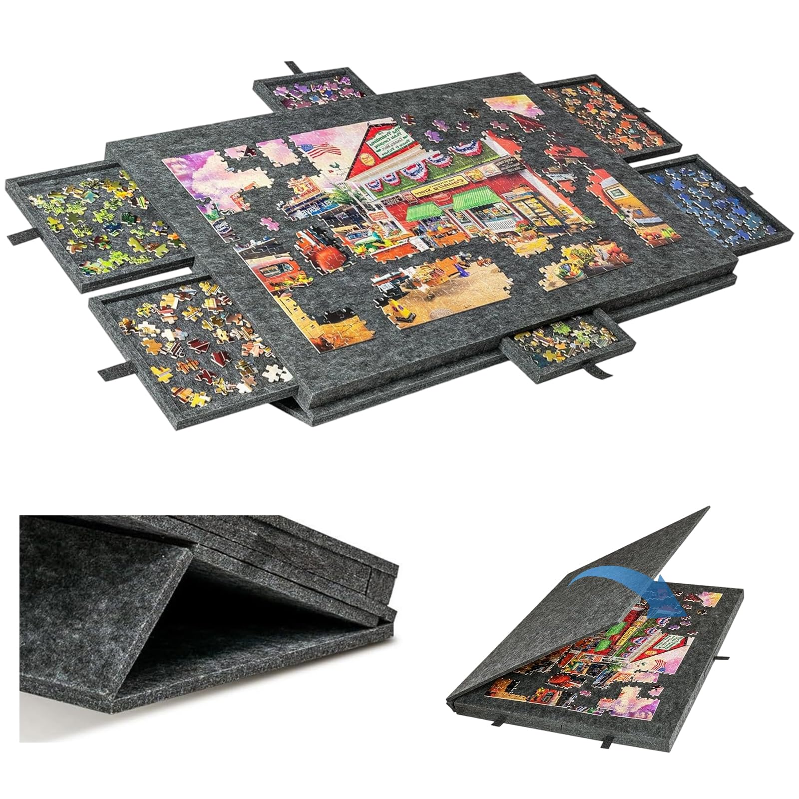 Btstil Foldable Jigsaw Puzzle Board with 2-in-1 Stand & Cover, Tilting Jigsaw Table with 6 Drawers for Up to 1000 Pieces, Lightweight Felt Puzzle Boards for Games Adults Kids Gift (Black)
