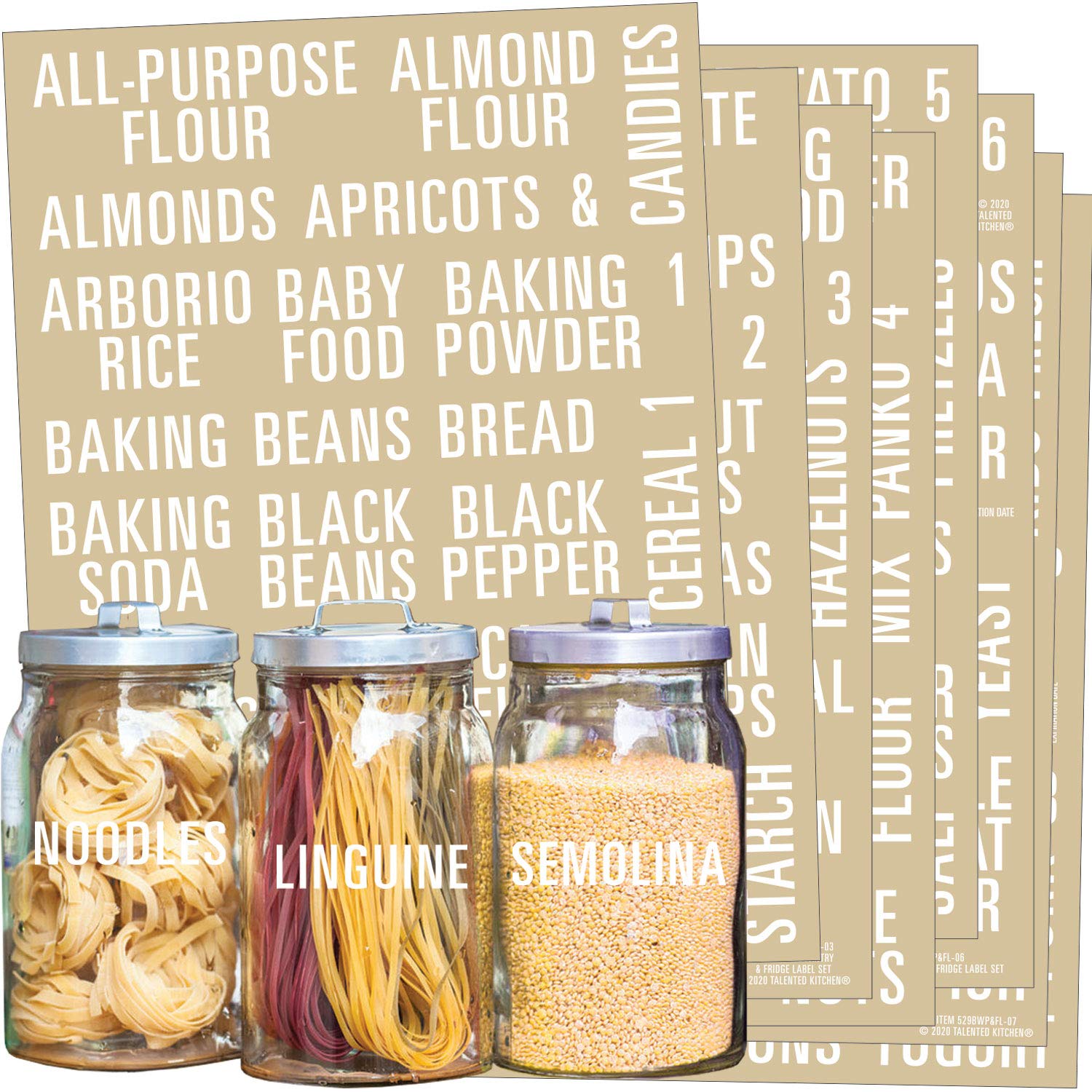 Talented Kitchen 224 Pantry Labels. All Caps Pantry & Fridge Mega Labels Set. 224 Food Jar Stickers Decal. Water Resistant Pantry Organization Storage (Set of 244ââ‚¬â€œ All Caps Bold White Pantry & Fridge)