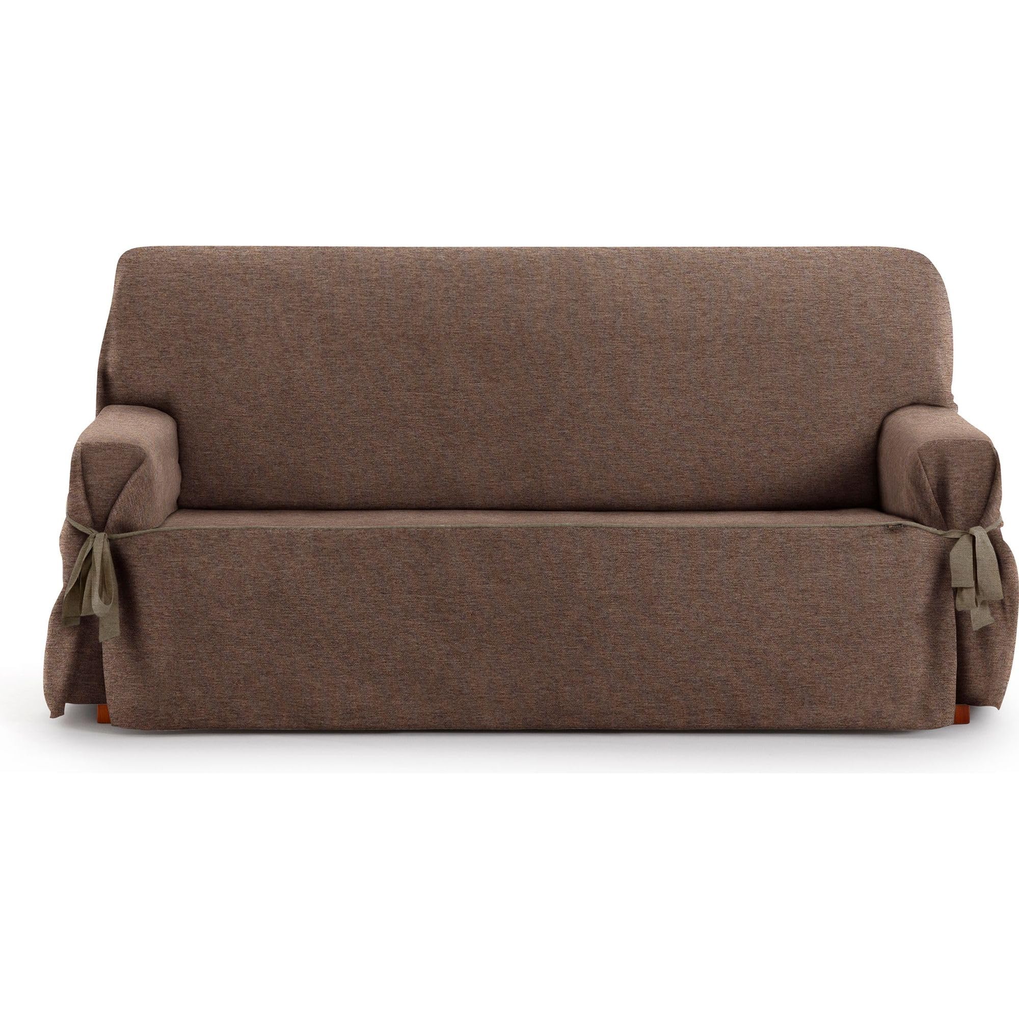 ECOMMERC3 | 2 Seater Sofa Cover Made of Non-Elastic Jacquard Fabric – Brown Sofa Cover with Decorative Ties and Elegant Protection for Your Sofa