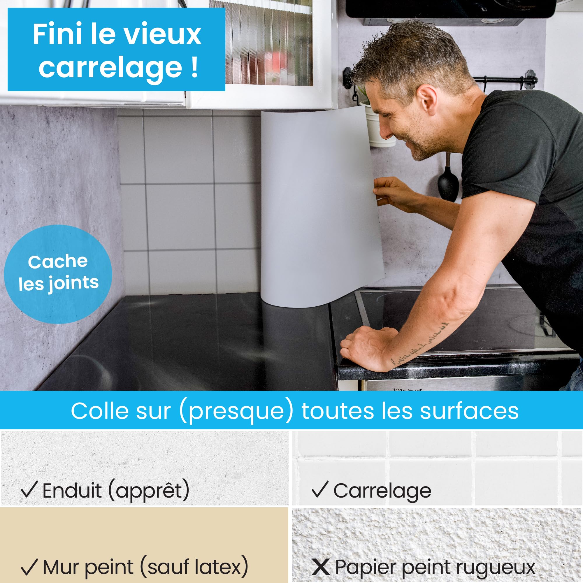 danario Crédence Adhésive pour Cuisine I Panneau mural décoratif autocollant | Protège mur cuisine | Décoration Aspect Verre | 0,80 mm | Béton - 60cm x 60cm