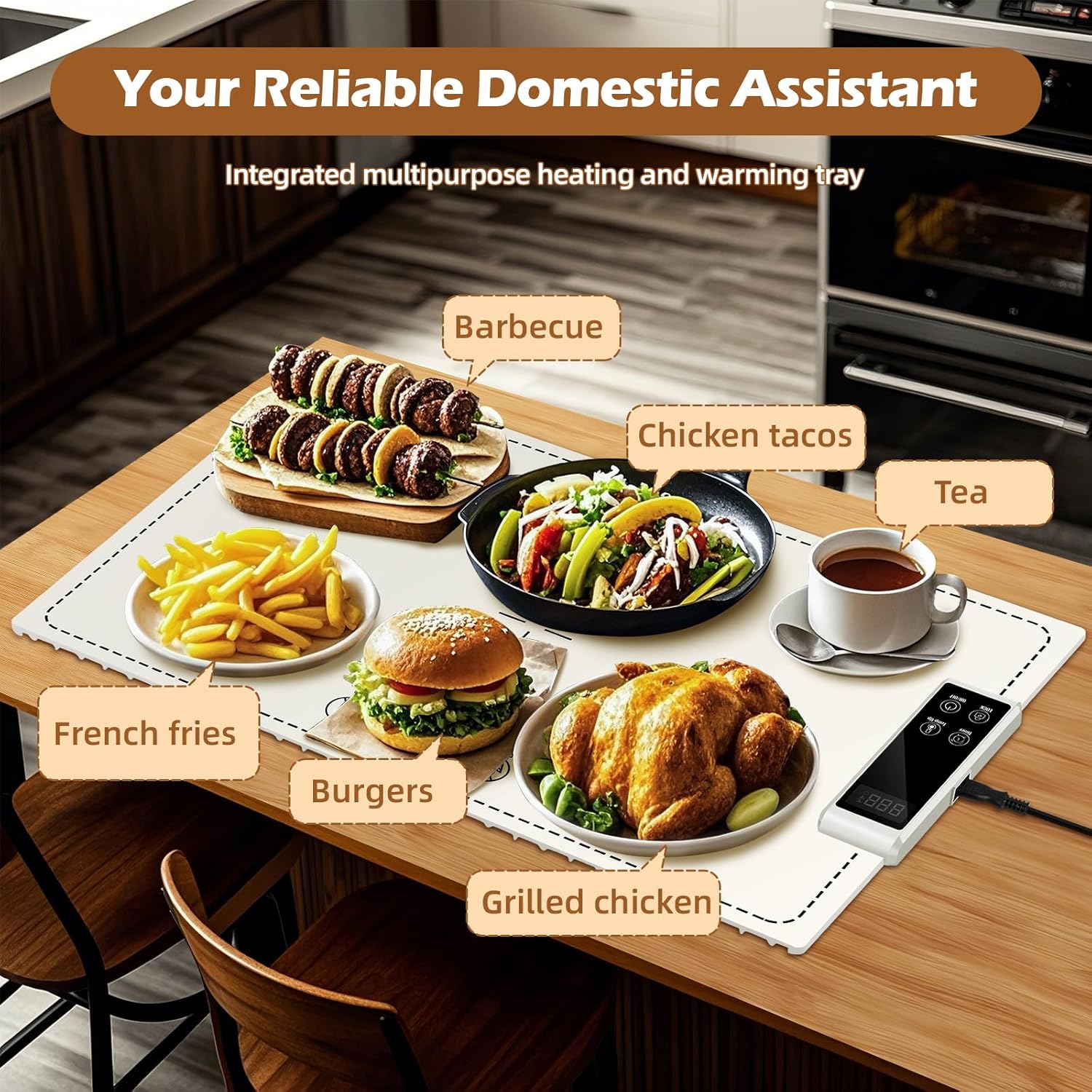 Electric Warming Tray-Fast Heating,6 Temperature Settings,Fast Full Surface Graphene Heating Food Warmer,Roll Up Heating Pads for Parties Buffet Thawing (White, 24X15)