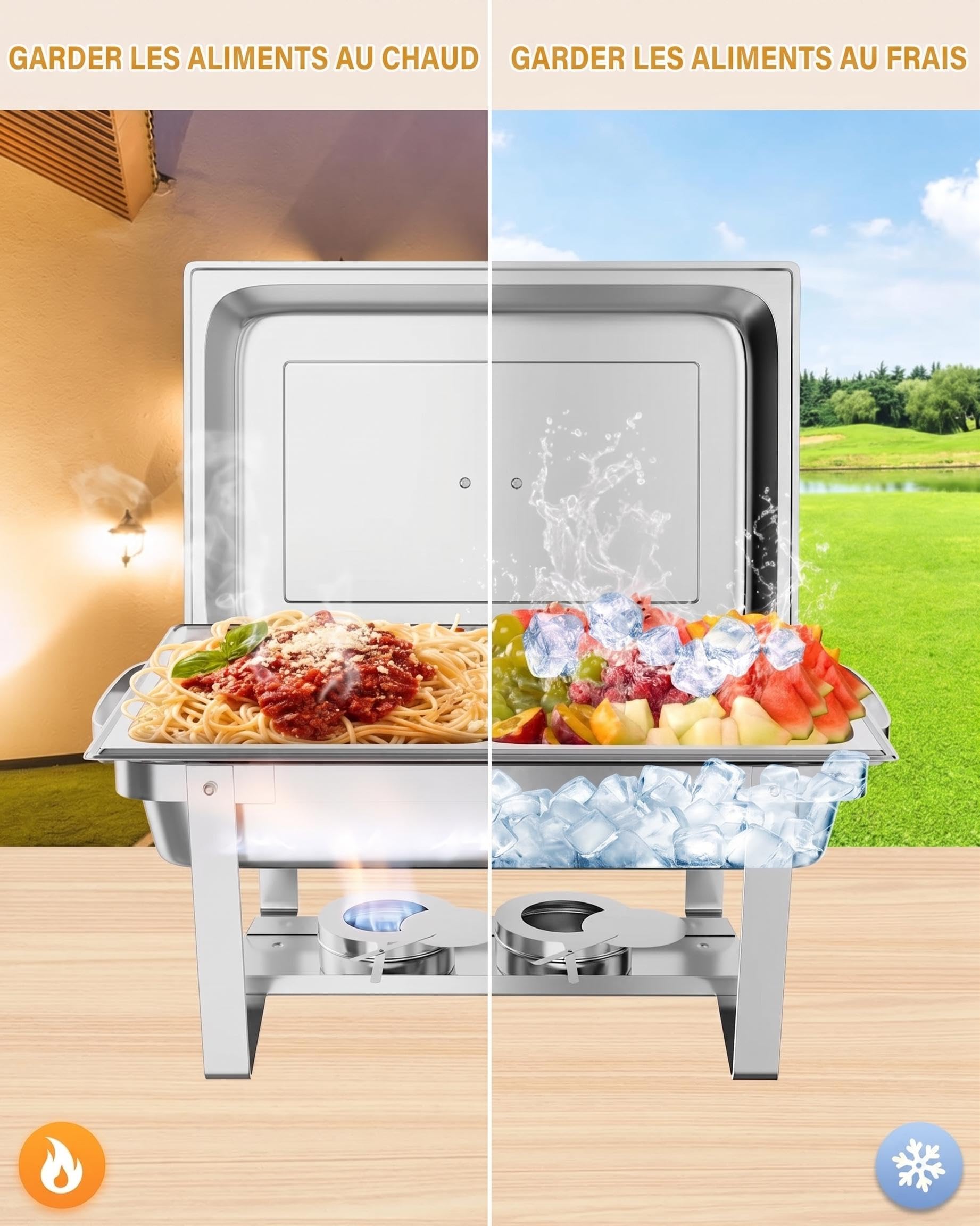Lot de 2 Chafing Dish Buffet 9L-Plats Buffets Chauffants-Acier Inoxydable | Avec Couvercles INOX et Cadre Pliable