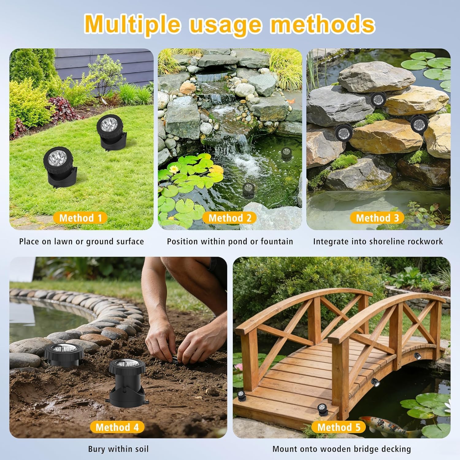 NATPOW Teichbeleuchtung LED Unterwasser, Unterwasserbeleuchtung Warmweiß Unterwasser Teichlicht, IP68 Wasserdicht Gartenbeleuchtung für Garten, Patio, Baum(3 in 1)