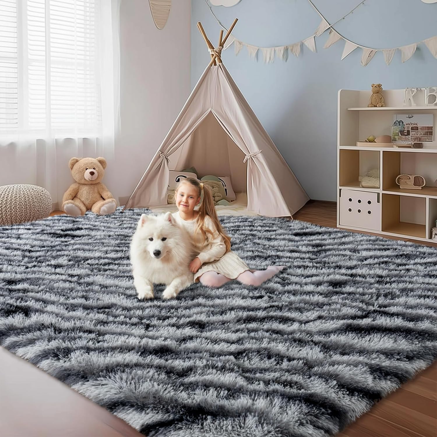 Fluffy Rugs for Bedroom Living Room, 4x6 Feet Zebra Black and White Shag Area Rug for Kids Girls Boys Dorm Nursery, Soft Non-Slip Modern Fuzzy Plush Carpet for Indoor Home Decor