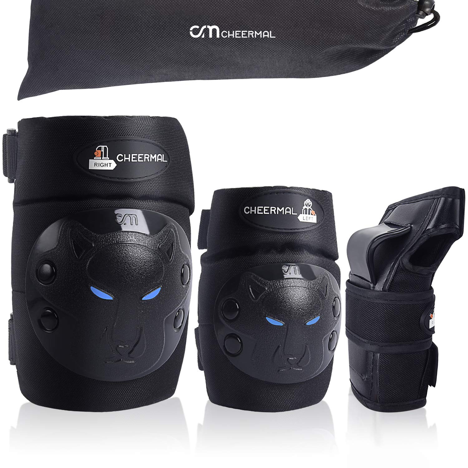 CHEERMAL kids/Adults knee Pads Elbow Pads and Wrist Guards, 6 in 1 Professional Protective Gear Set for Roller Skating,Skateboarding,Cycling,Scooter or other Riding Sports.