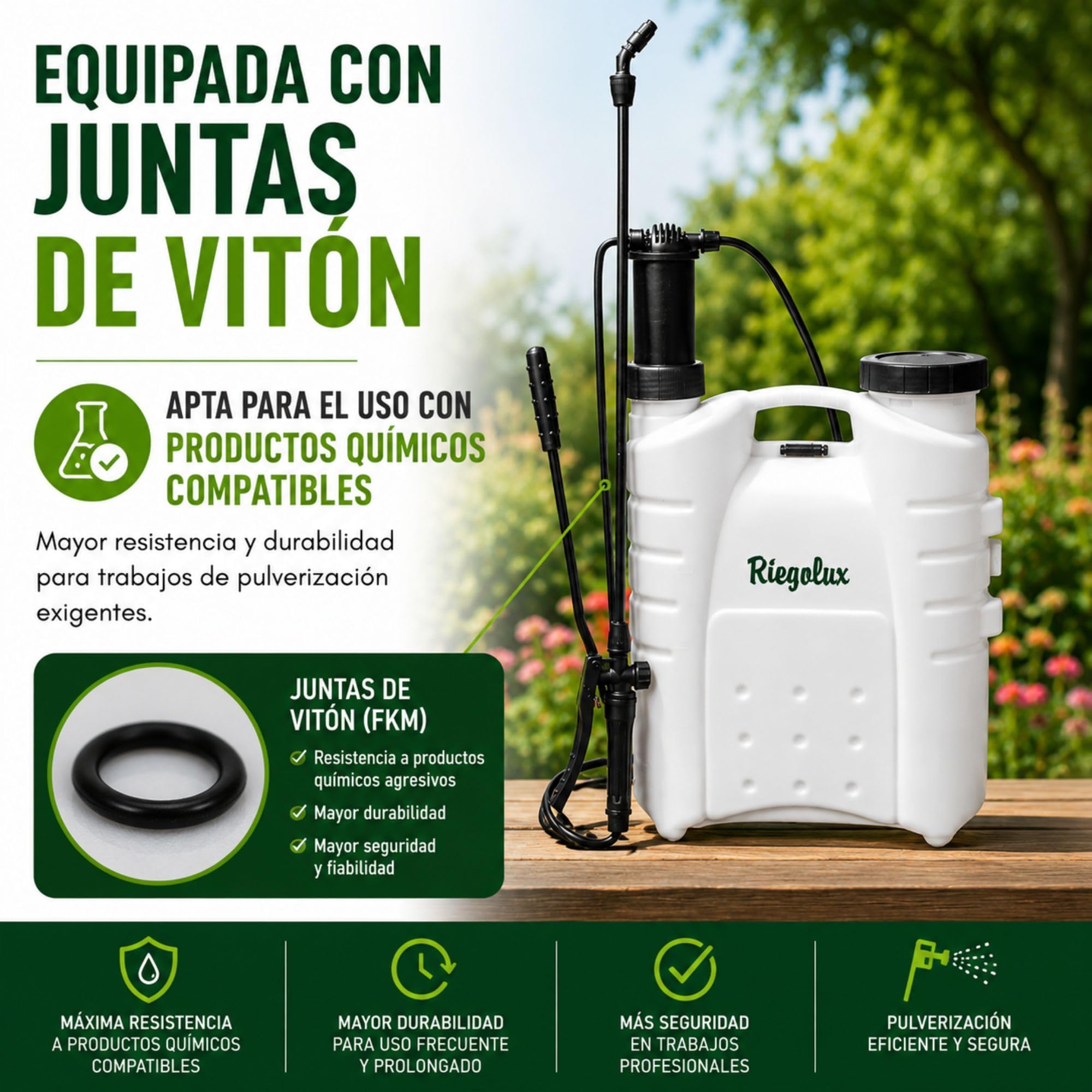 Riegolux 710098 Sulfatadora Tubon 12 l, Junta Viton