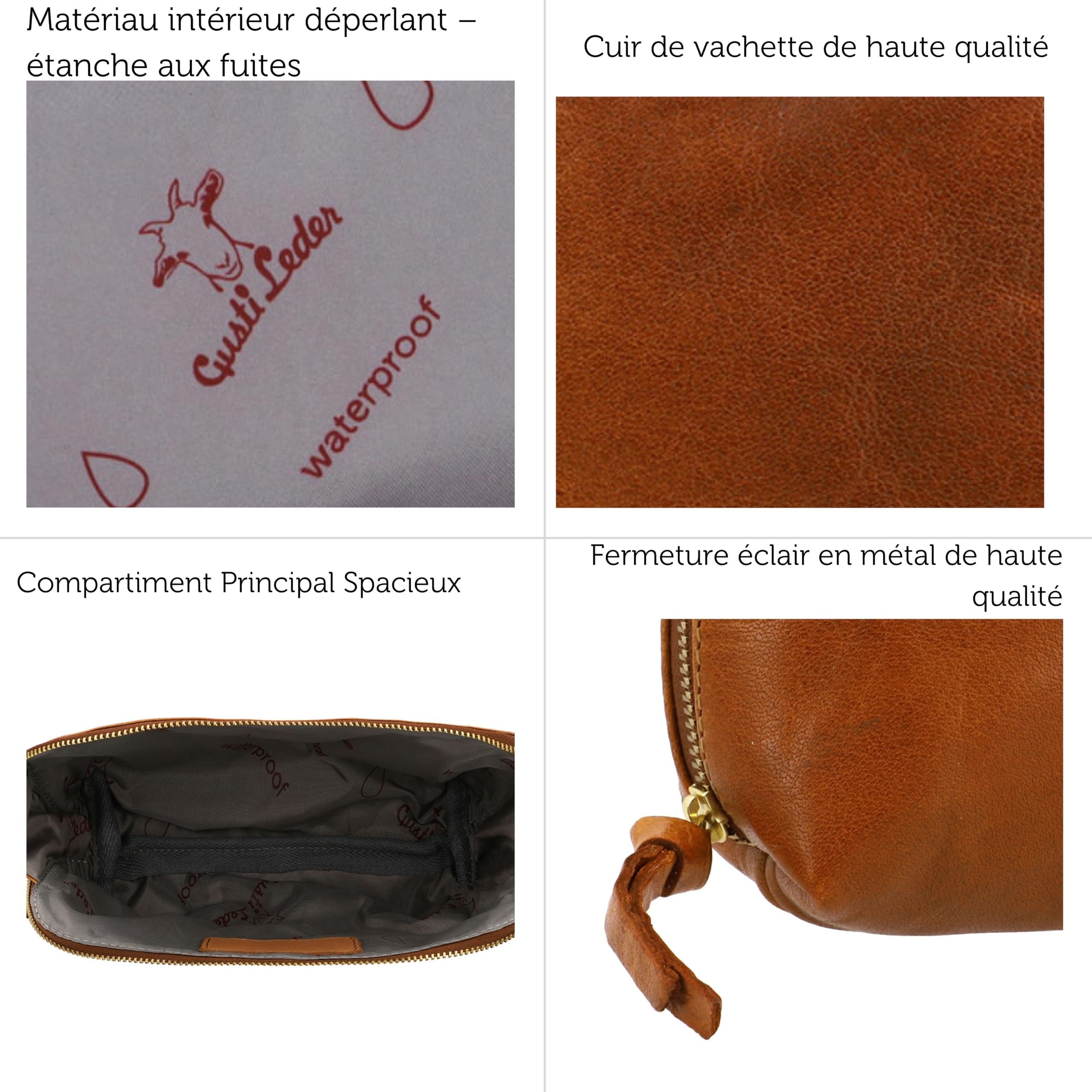 Gusti Leder Trousse De Toilette pour Femmes Eli – Trousse À Cosmétiques Compacte en Cuir De Buffle De Haute Qualité – Trousse De Beauté Marron pour Les Voyages Et Le Quotidien