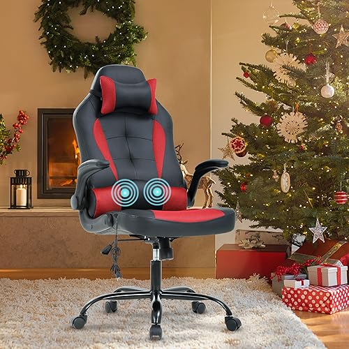 Miniatura 59 de Silla ergonómica para videojuegos, silla de juegos de piel sintética con reposacabezas, silla de carreras para computadora con soporte lumbar, silla