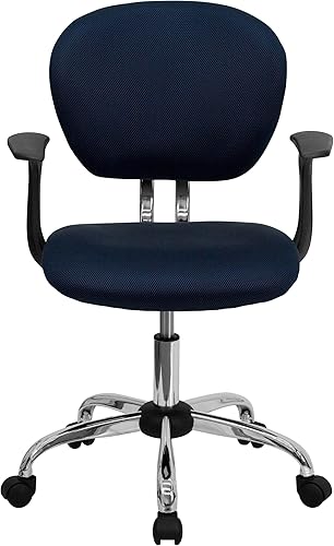 Miniatura 7 de Silla de trabajo de malla con respaldar medio Flash Furniture con brazos y base, Malla de metal, Marino