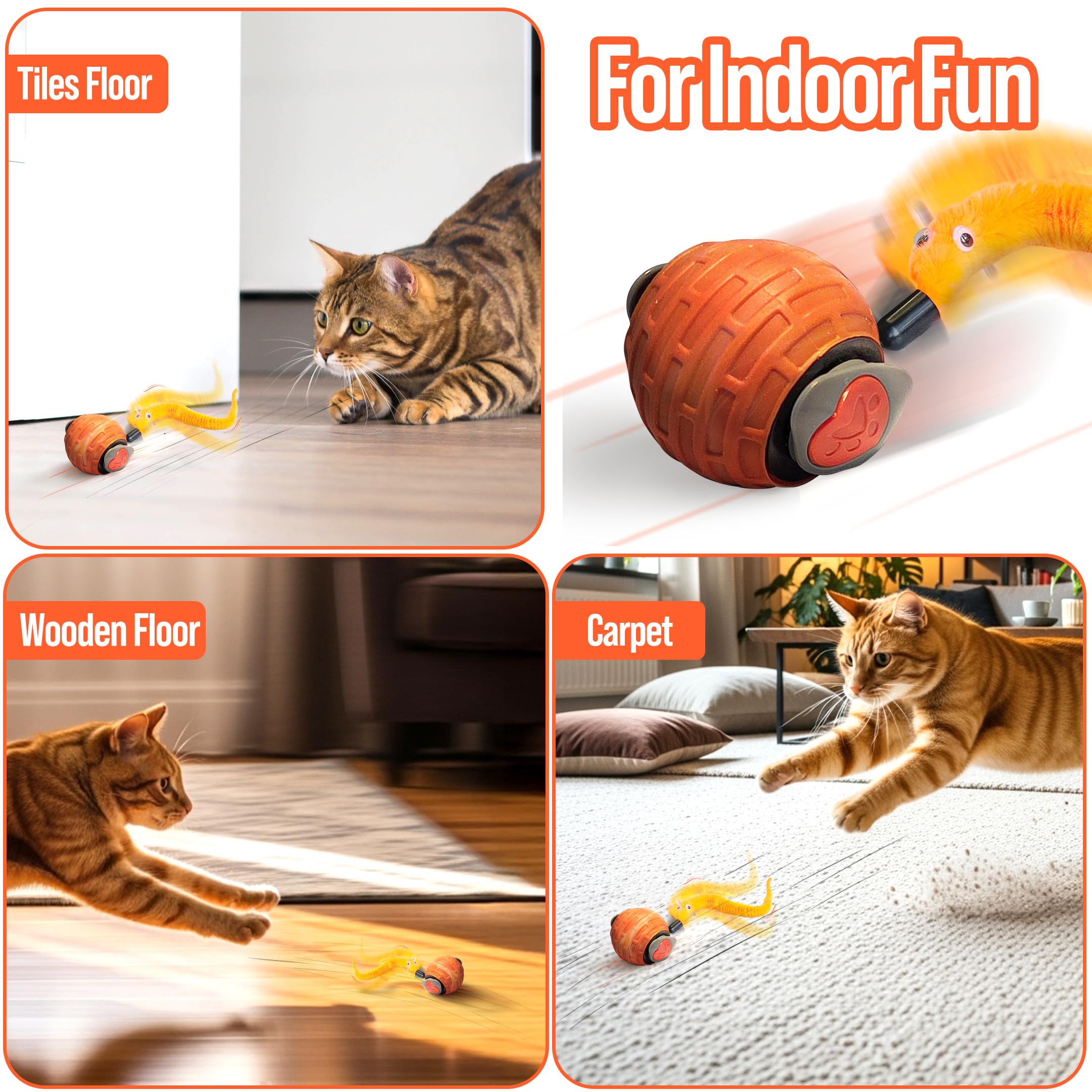 Speedy Tail 2.0 Cat - Juguete inteligente interactivo de bola para gatos con 4 colas, 2 velocidades y prevención de obstáculos, recargable por USB, mantiene a los gatos de interior