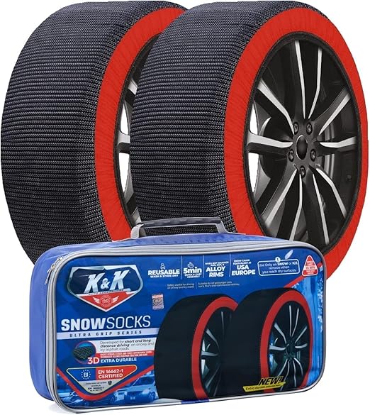 K&K Auto Accessories Snow Socks for Tires - Pro Series for Ultimate Grip Alternative for Tire Snow Chain - Snow Traction Device for Bus Light Heavy Trucks SUVs Winter Emergency Accessory(3X-Large)