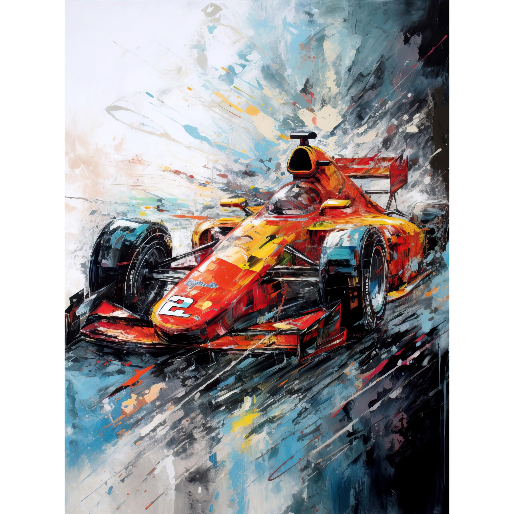 Artery8 Unframed Paper 12X16 Orange Race Car Grand Prix Action Shot Painting Unframed Wall Art Print Poster Home Decor Premium