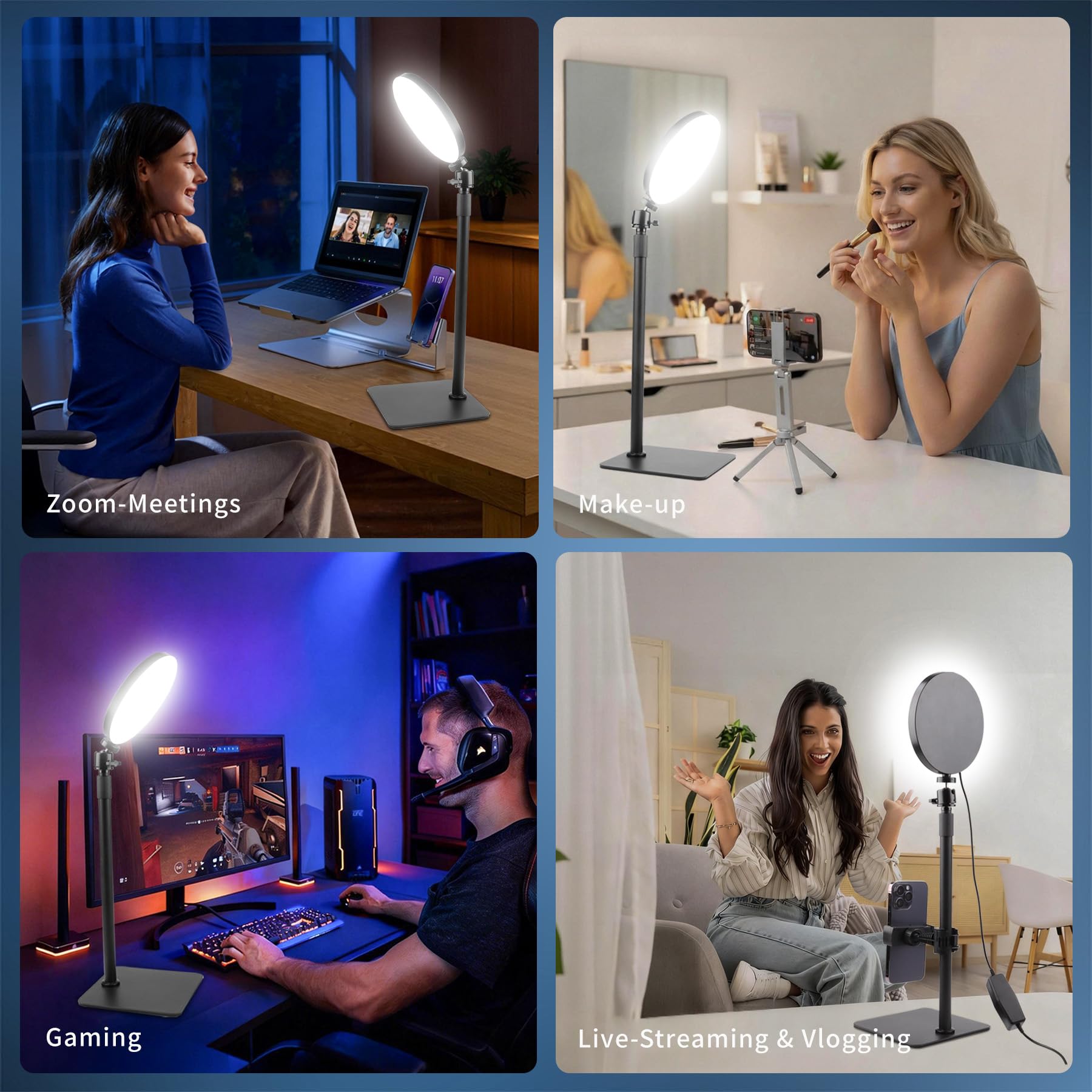 Luce Video LED per Videoconferenze Zoom Meeting Online con Supporto Telefono 3 Modalita Colore 5 Livelli Luminosita Alimentazione USB per Streaming Live Webcam Home Office Selfie Professionale