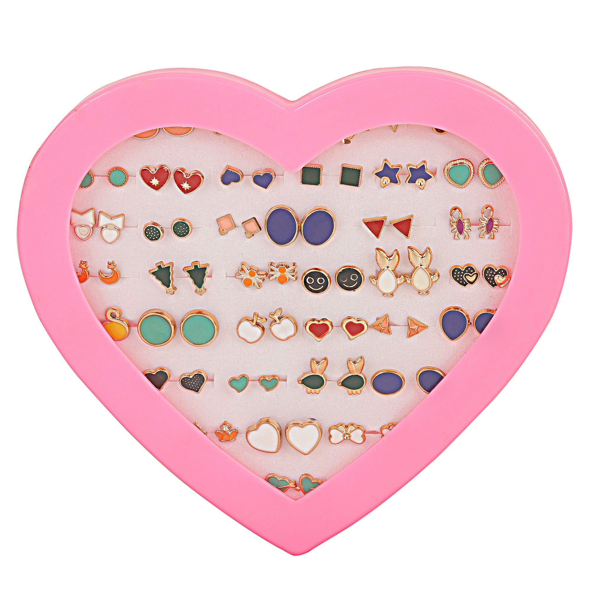 Multicolor Base Metal Stud Earrings (Set of 36 Pairs)