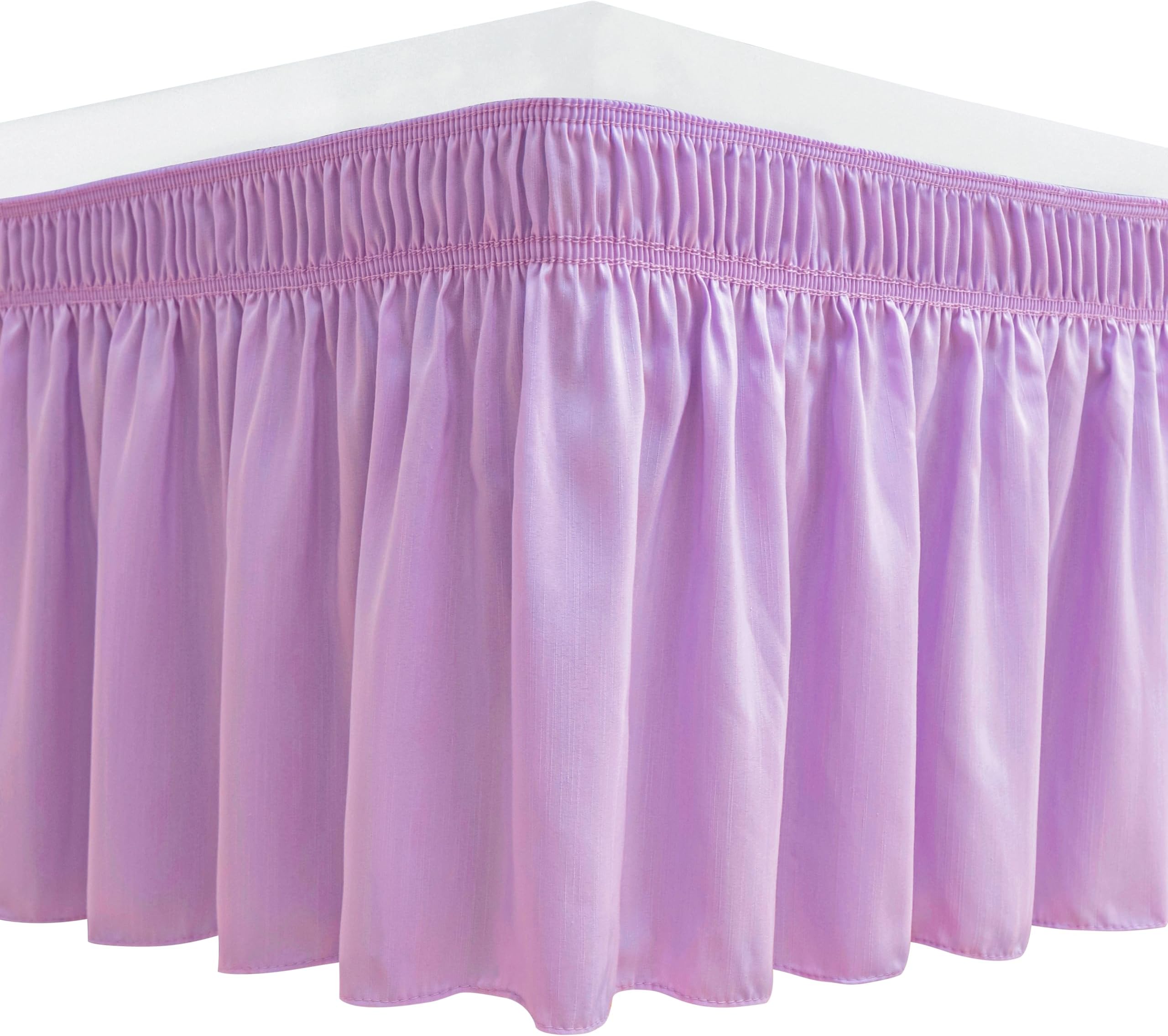 Biscaynebay Wrap Around Bed Skirts with Adjustable Belts for Queen Beds 15 Inch Drop, Violet Elastic Dust Ruffles with Adjustable Belts Silky Luxrious Fabric Machine Washable