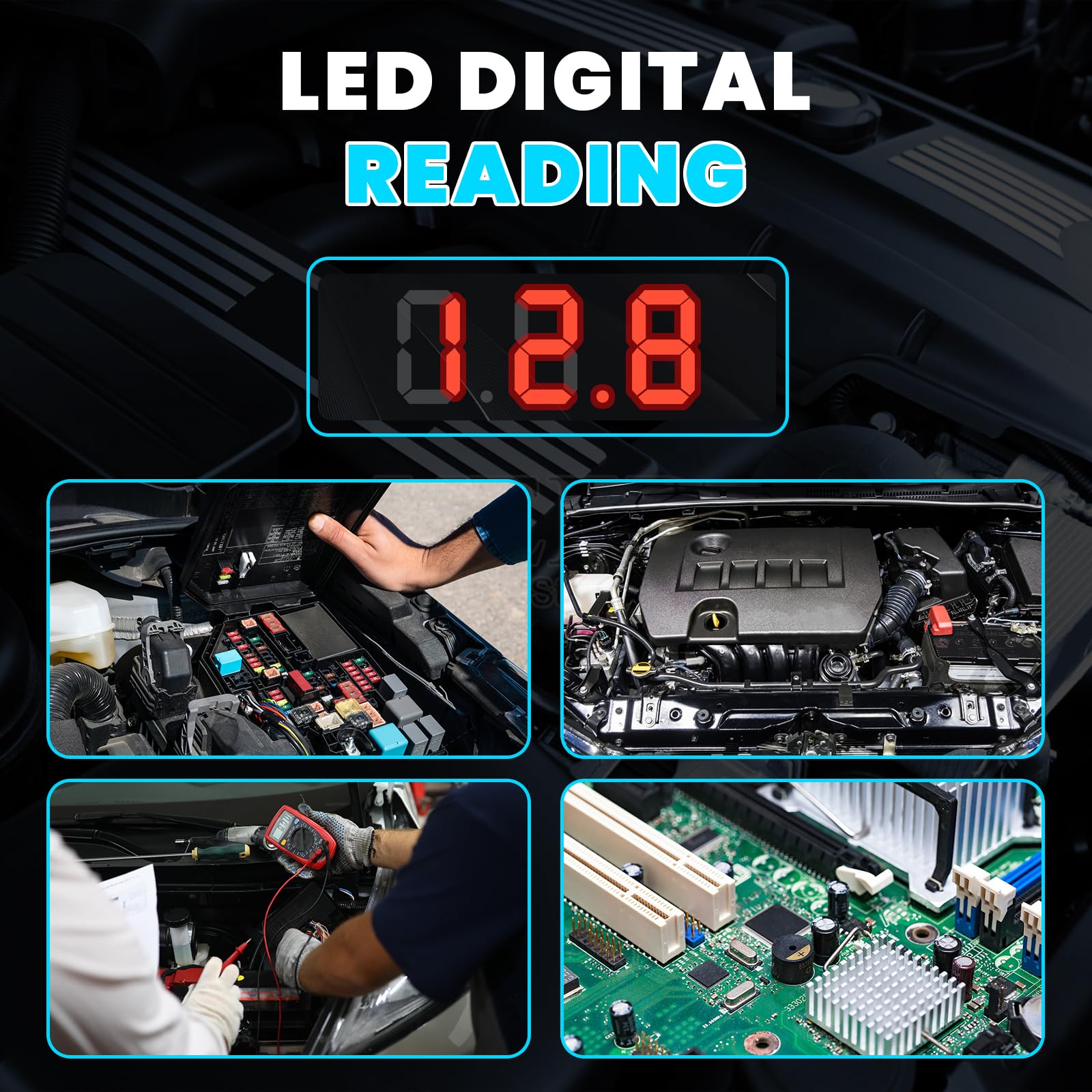 Luz de prueba automotriz, probador de circuito LED digital de 5-90 V con pantalla de voltaje, probador de circuito bidireccional automotriz, probador de voltaje eléctrico con cable de resorte