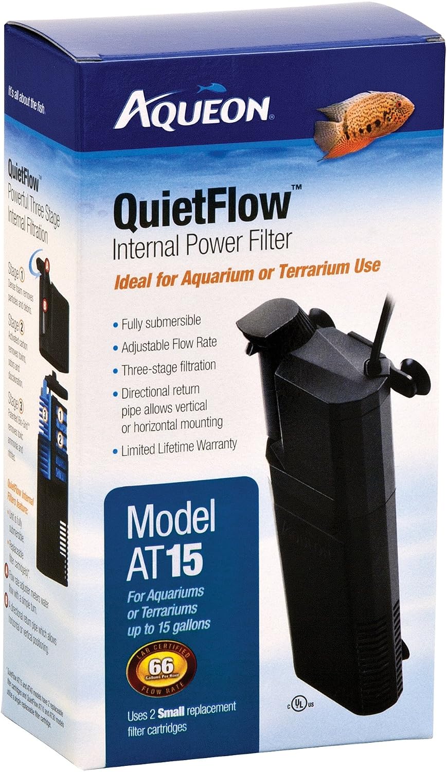Aqueon Quietflow Internal Power Filter, 15 Gallon,