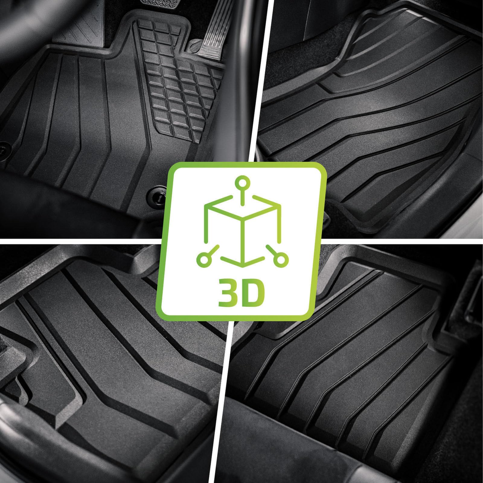 J&J AUTOMOTIVE 3D Eco Tapis de Sol en Caoutchouc pour Seat Leon 2012-2019, 4 Pcs, Bord Haut, sans Odeur, Noir, Antidérapant, Toutes Saisons