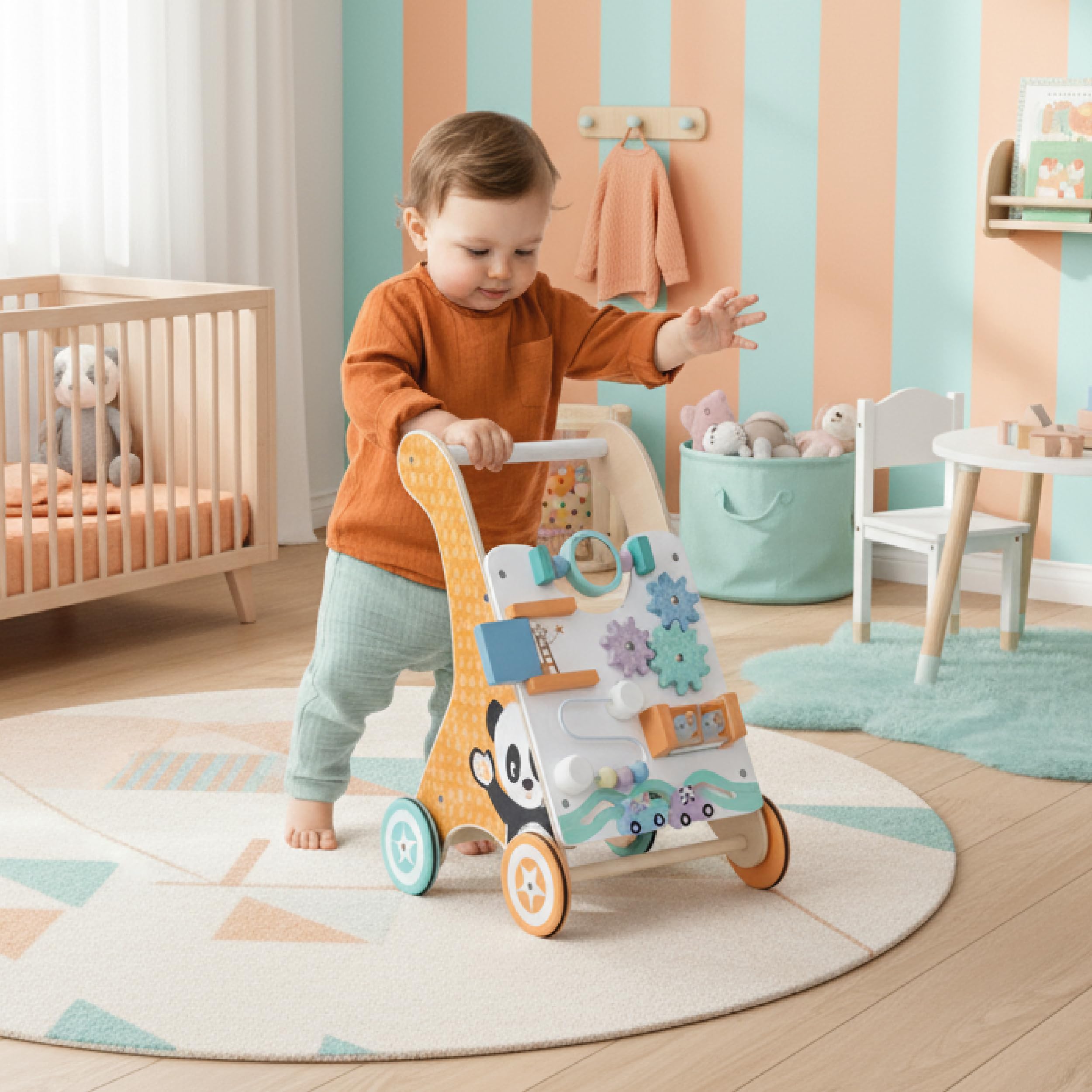 Carrello primi passi legno XXL, Gioco per bambini e bambini, Deambulatore Multifunzionale, per bambini da 12 a 36 mesi, rimo Compleanno Regalo 1 2 Anno (Bianco)