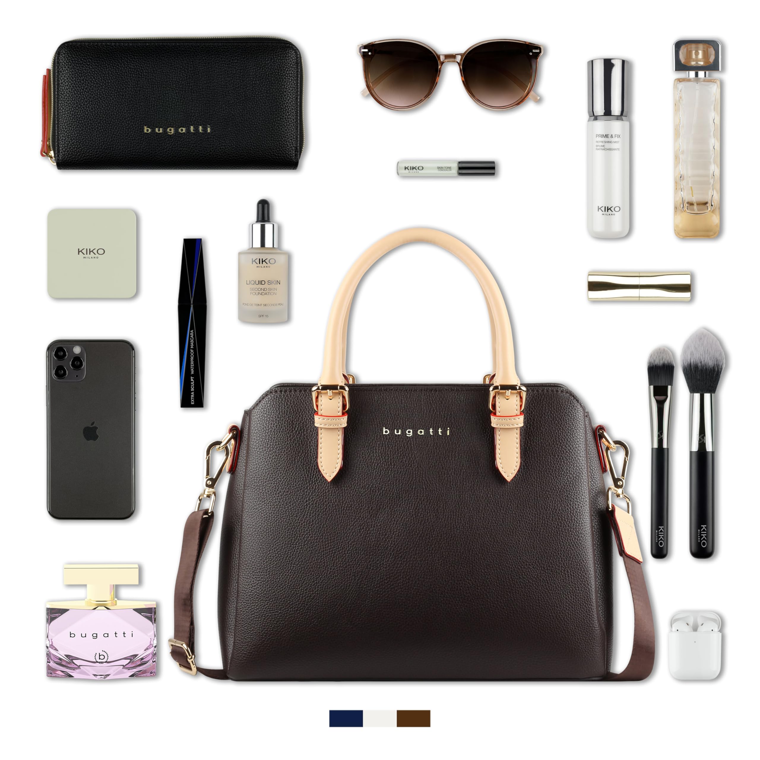 bugatti Ella Handtasche für Damen, Bowling Bag mittelgroß aus Kunstleder