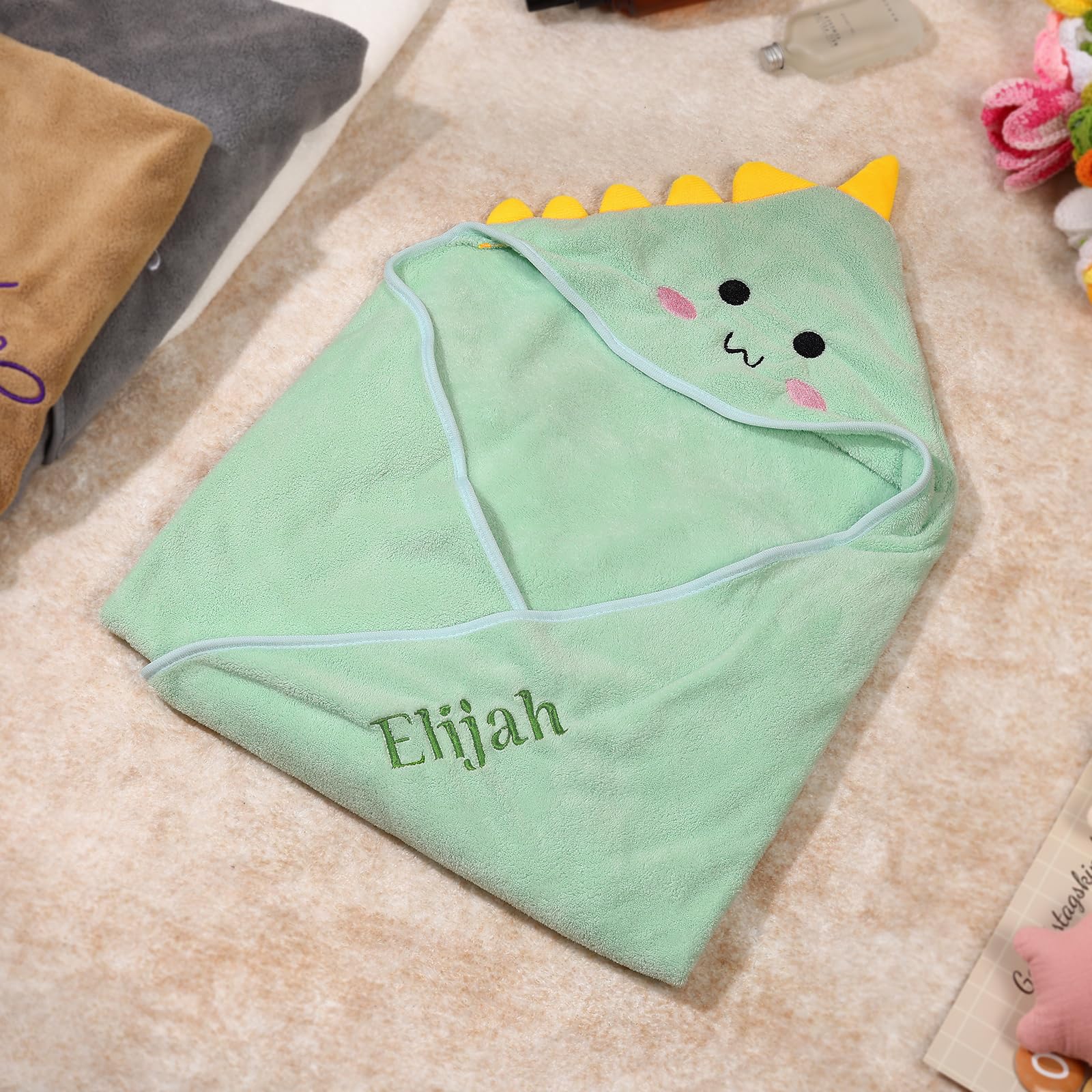 Cape de Bain Bebe Personnalisé avec Prénom Sortie de Bain Bebe Douce et Confortable Sortie de Bain Bebe pour Bebe Naissance Cadeau Baby Shower, Bebe Fille, Bebe Naissance (Vert)