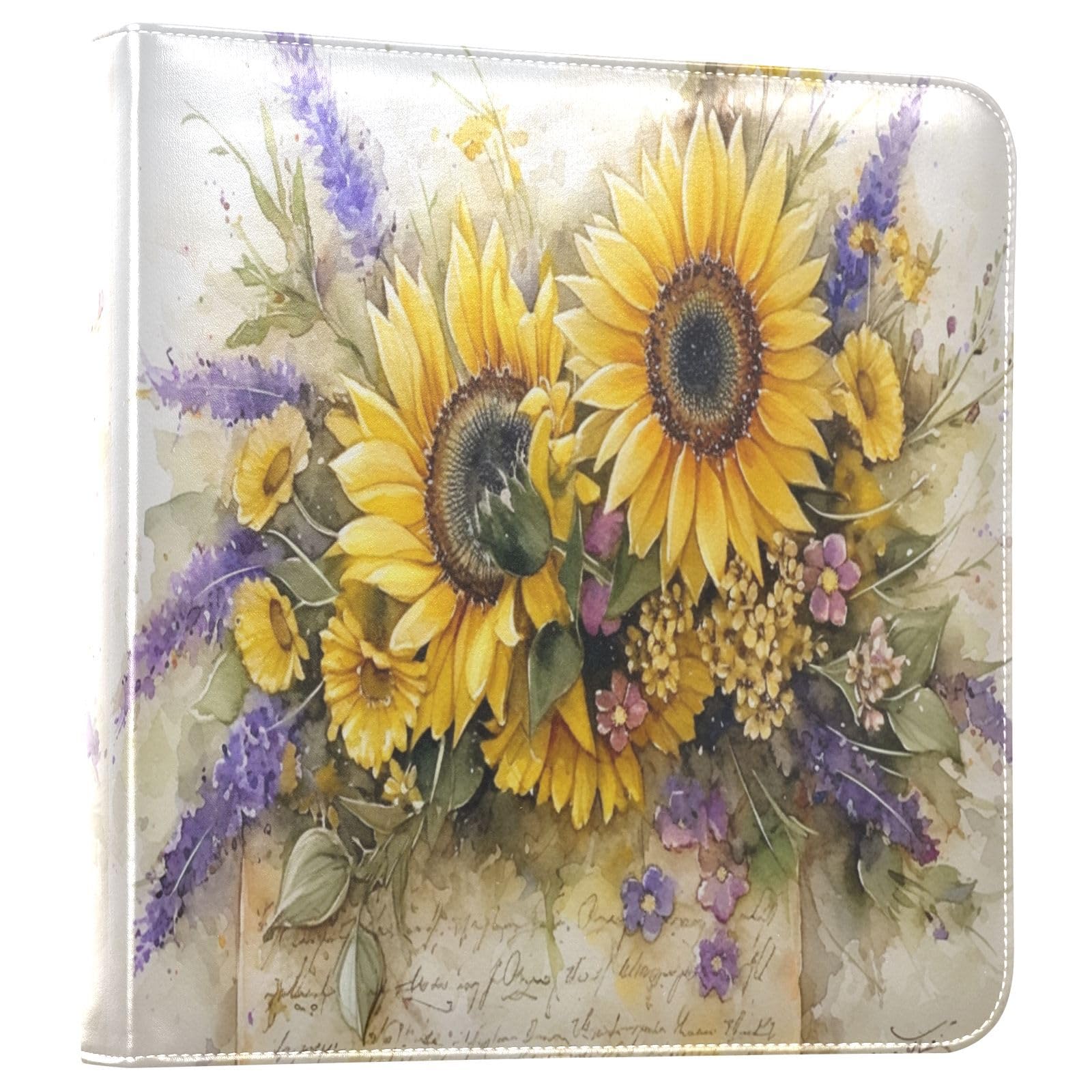 Kigai Sunflowers Photo Album Self Adhesive Scrapbook Album Leather Cover DIY Picture Scrap Book with 20 Adhesive Sheets, 11.8x24x0.8 inch