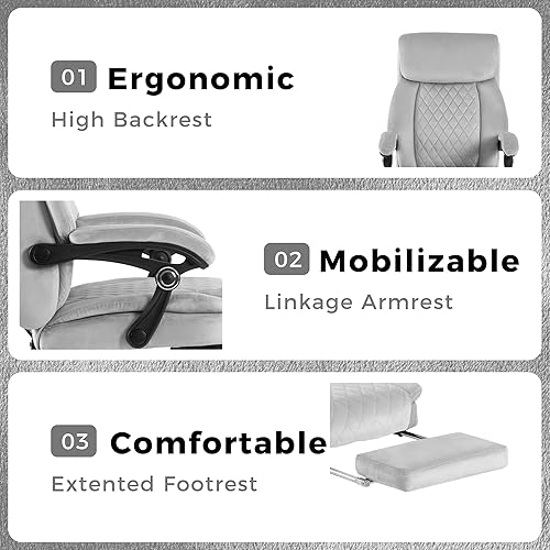 Miniatura 5 de Silla de oficina ergonómica de terciopelo con reposapiés, reclinable ejecutivo para computadora, giratoria, respaldo alto, soporte lumbar grande,