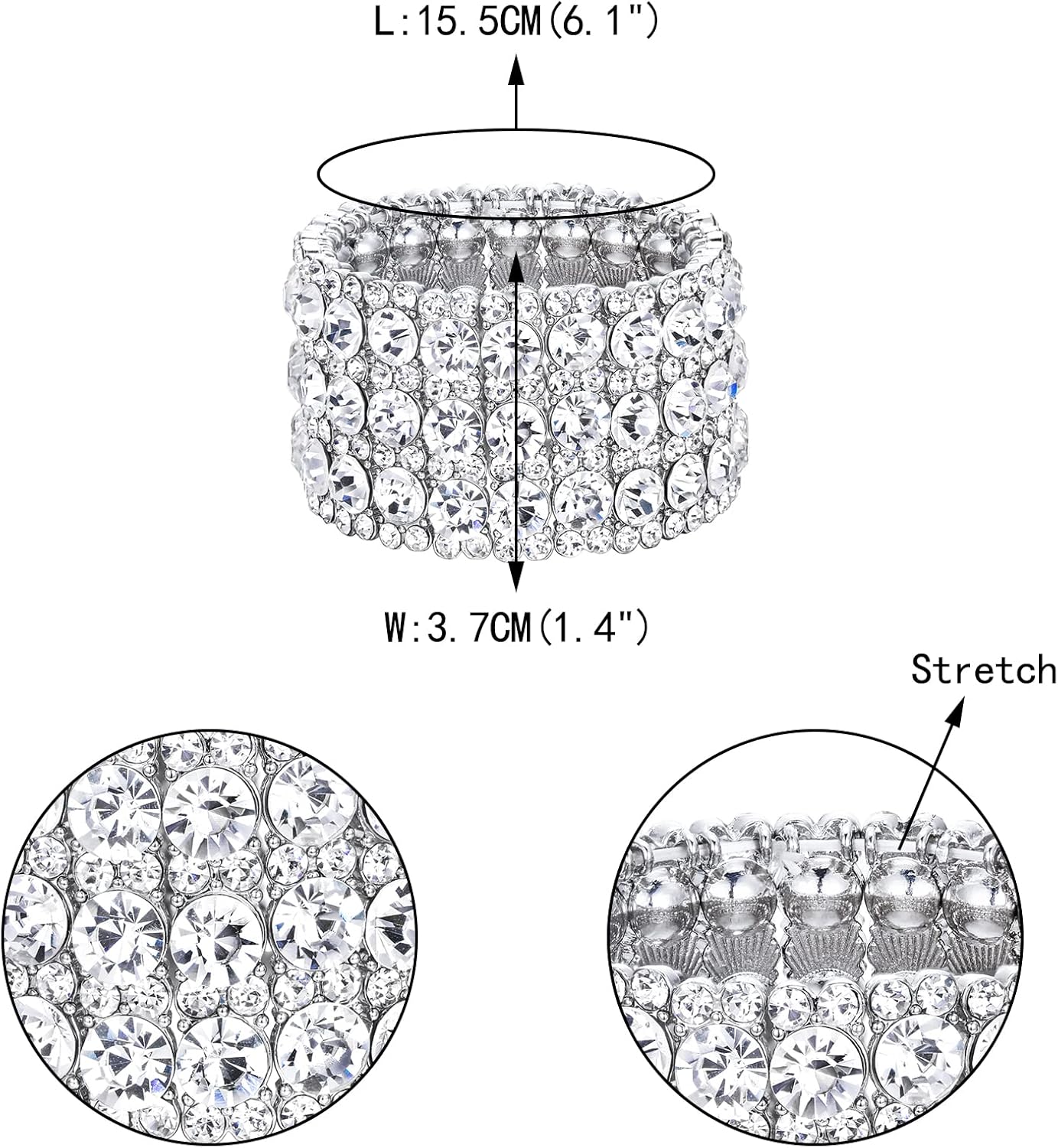 EVER FAITH Women's Round Shaped Austrian Crystal Wedding 3 Layers Luxury Elastic Stretch Bracelet - Image 7