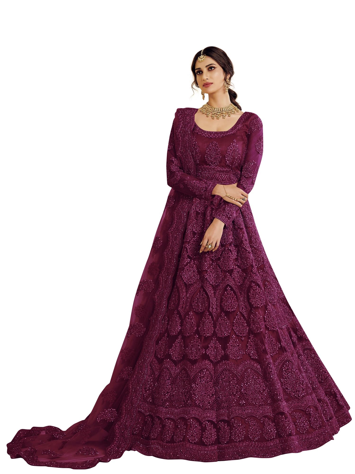 a to z cart Women's Net Embroidered Semi-Stitched Gown Charvi Gown-New-picture-27