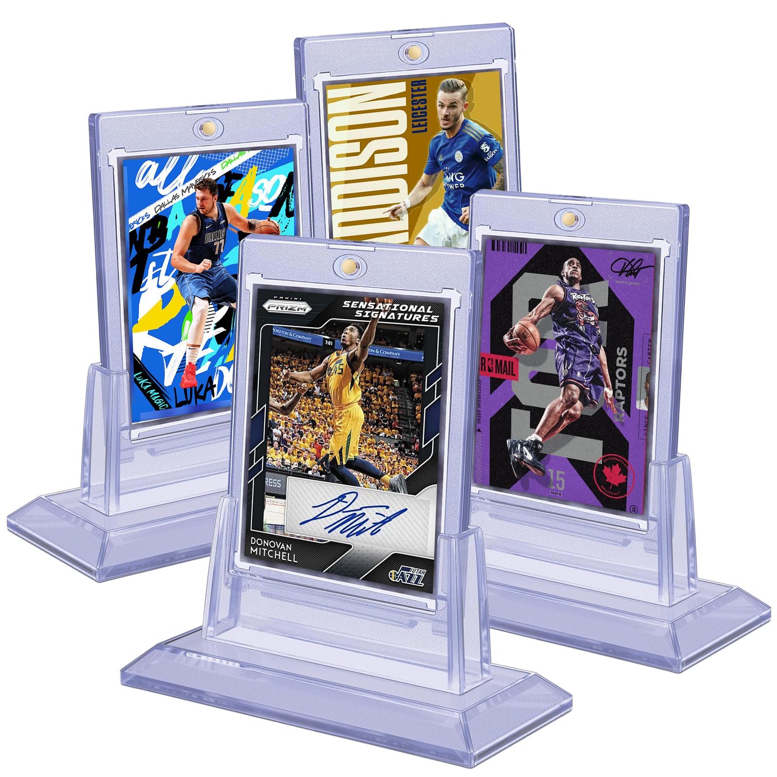 4PCS Magnetic Card Holders for Trading Cards, Card Protector Holders with Acrylic Stands Bases, Baseball Card Holders Fit for MTG, Game Cards, Sports
