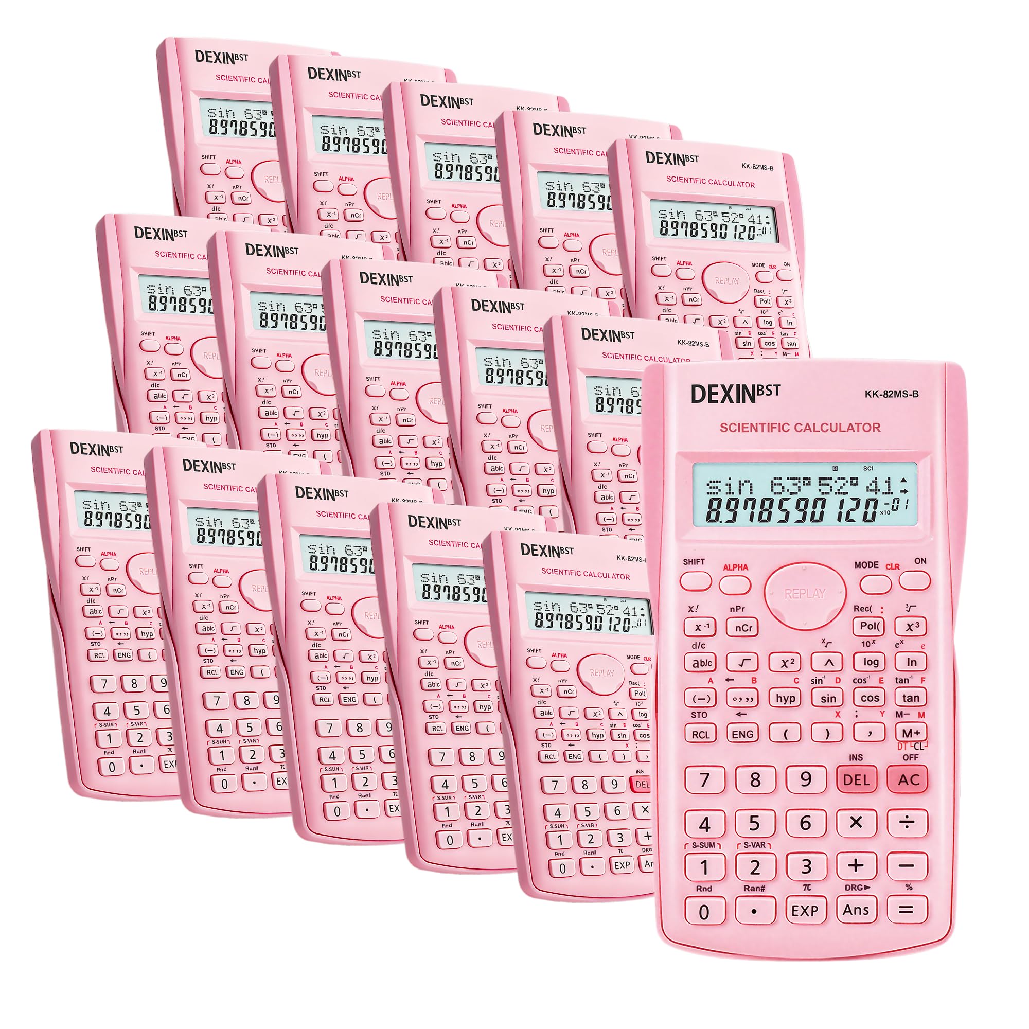 Paquete de 24 calculadoras sicíficas rosas para estudiantes, calculadora de ingeniería de 2 líneas a granel con batería LR44, ideal para álgebra, química, finanzas, construcción, oficina