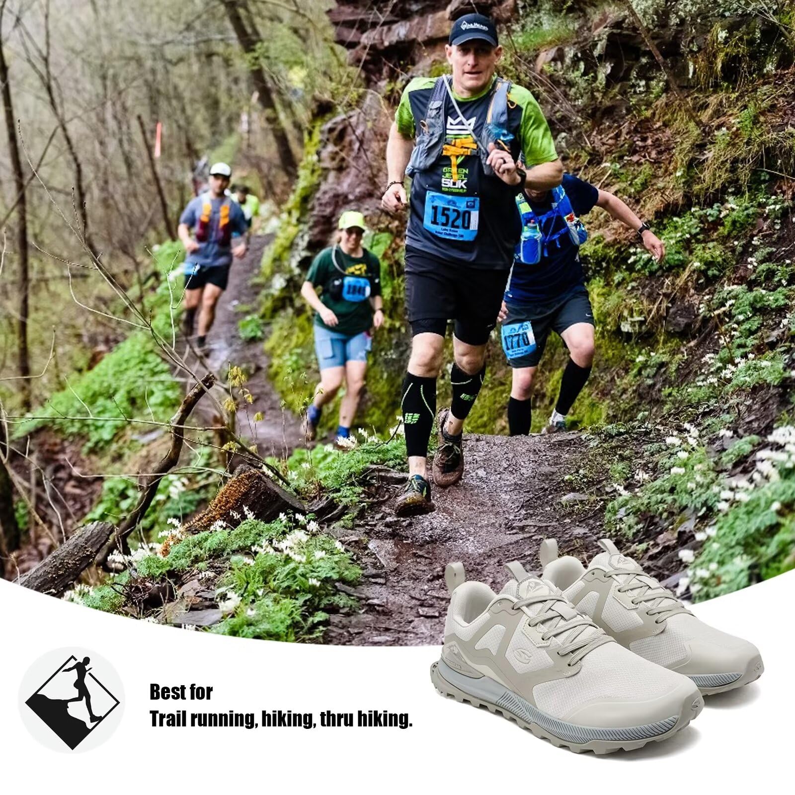 HOBIBEAR Męskie buty do biegania w terenie Trail Running Wide Toe Non-Slip