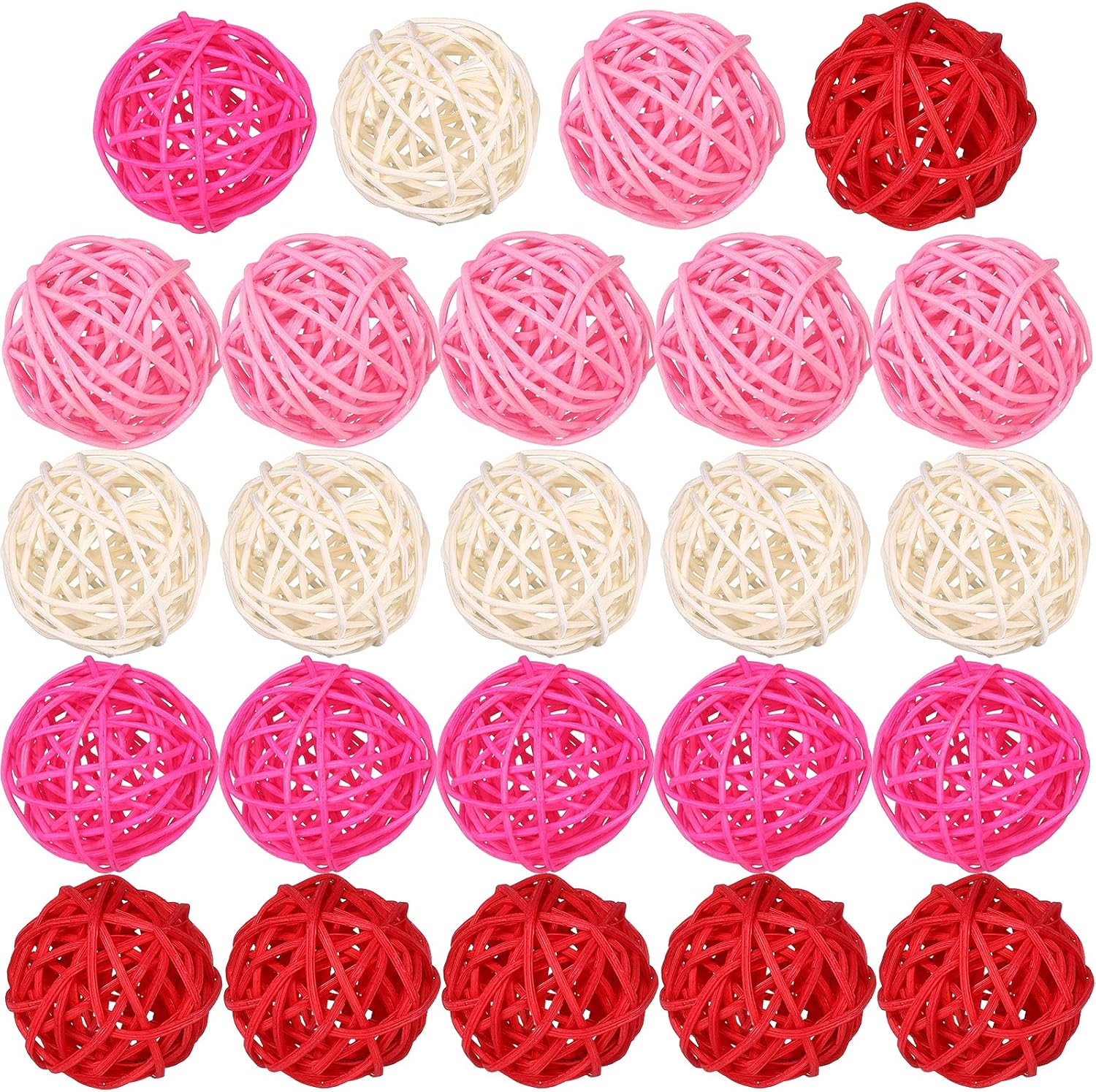 24 Pieces Wicker Balls Red White Pink Decorative Balls for