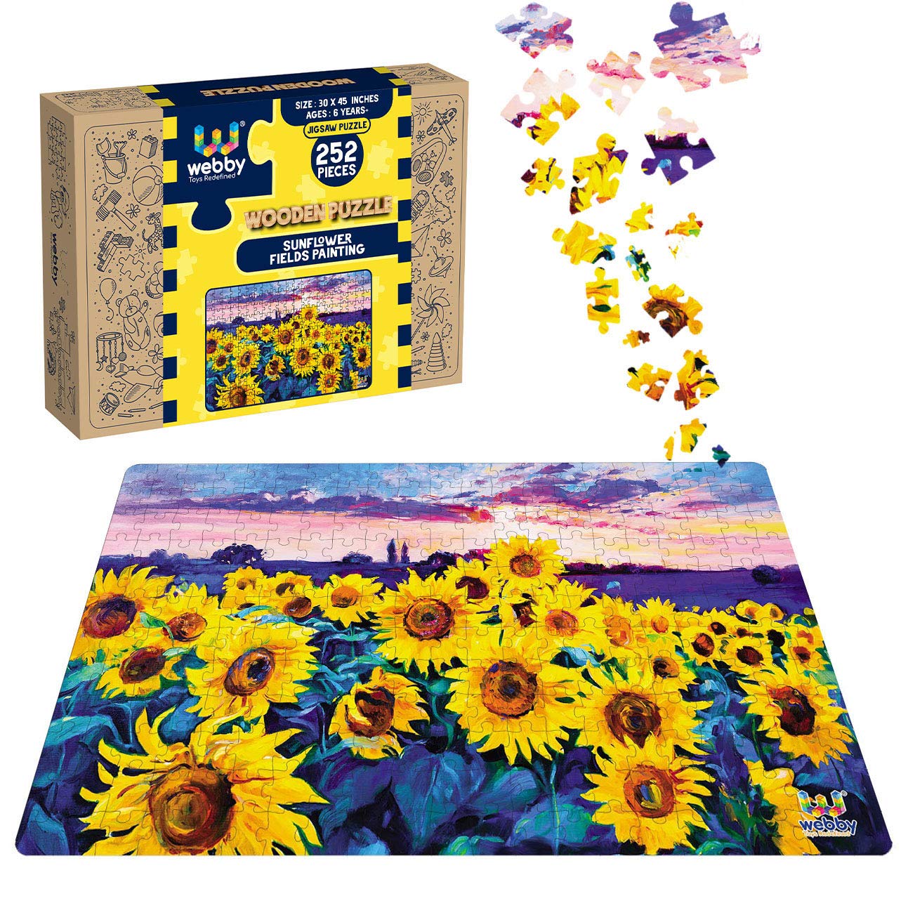 Webby Kids Sunflower Fields Painting Wooden Jigsaw Puzzle, 252 Pieces