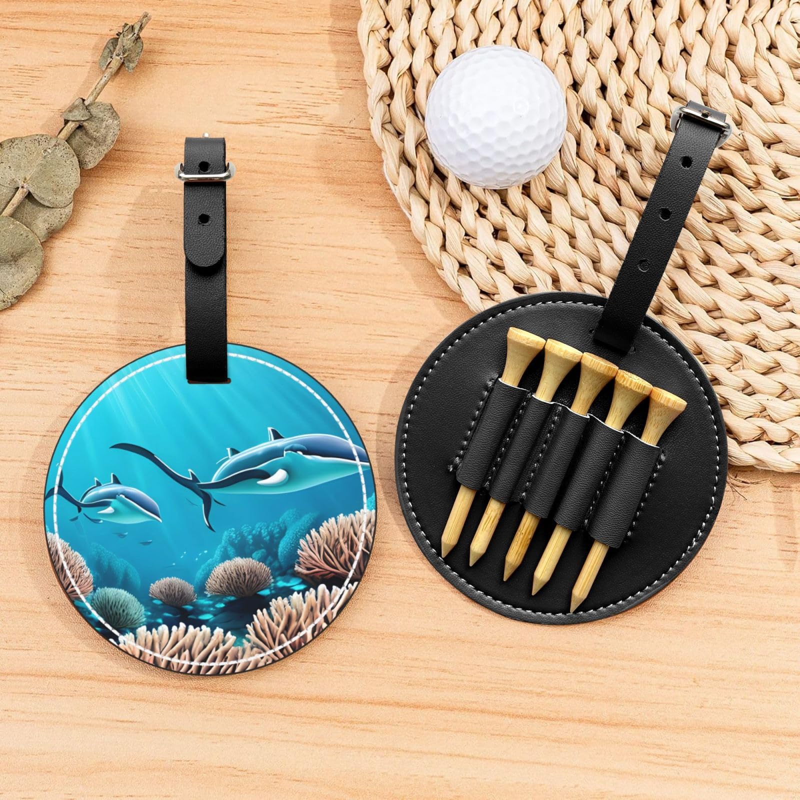 Deep Sea Whales Black Golf tee Storage Bag - Durable and wear-Resistant Golf Accessories