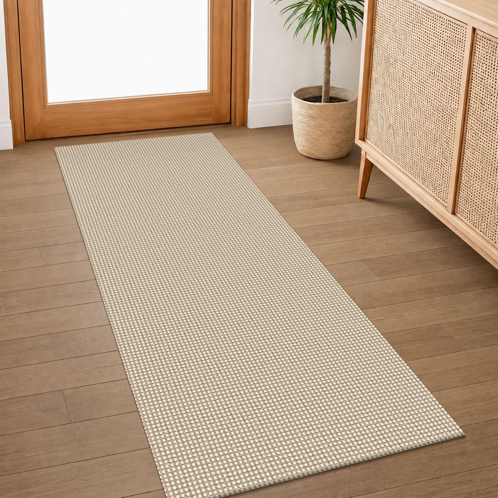IOHOUZE Washable Runner Rug 2x5 Non Slip Runners for Hallways Entryway Runner Indoor, Kitchen Throw Rug Woven Cotton Floor Carpet for Hall Entrance Bedroom, Cream/Beige