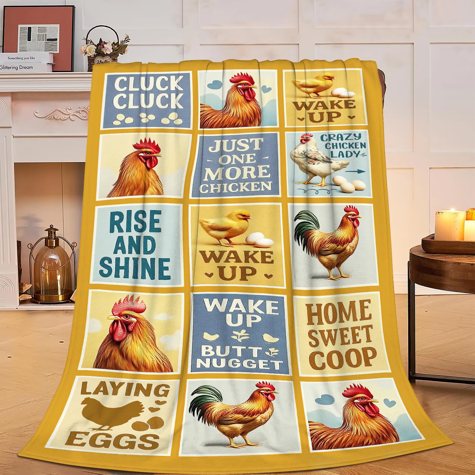 Chicken Blanket Rooster Throw Blanket Farm Animal Soft Cozy Fleece Fuzzy Stuffed Plush Flannel Gifts for Girls Women Boys Kids Adults 40''x50''