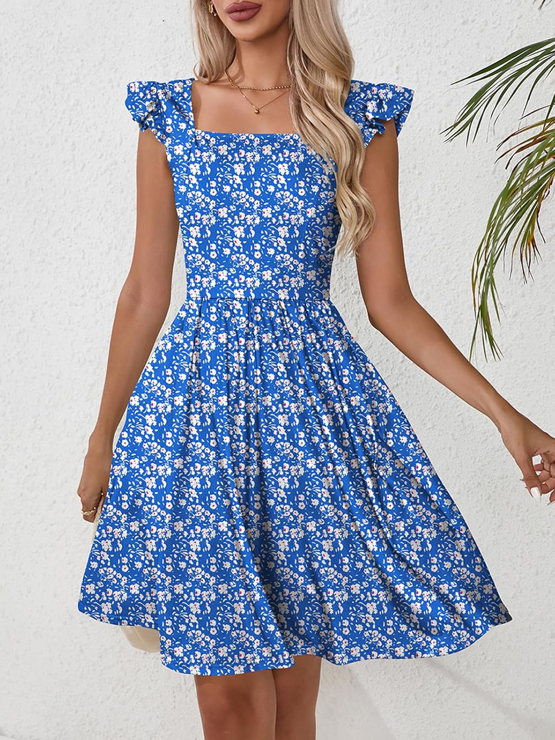 Naggoo Women's Summer Dresses Casual Square Neck Floral Sundress with Pockets A Line Flowy Beach Dress - Image 3